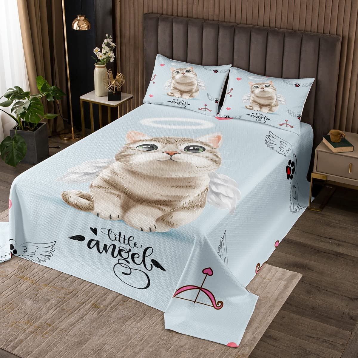 Copriletto trapuntato con gatto del fumetto per bambini ragazzi ragazze kawaii in morbida microfibra trapuntata per letto 170X230cm