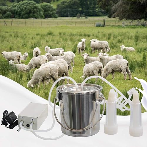 Miniatura 6 de Máquina de ordeño de cabra de 3 litros,Ordeñador eléctrico al vacío de pulsación,Extractor de leche automático portátil con 2 tazas de pezón cubo de