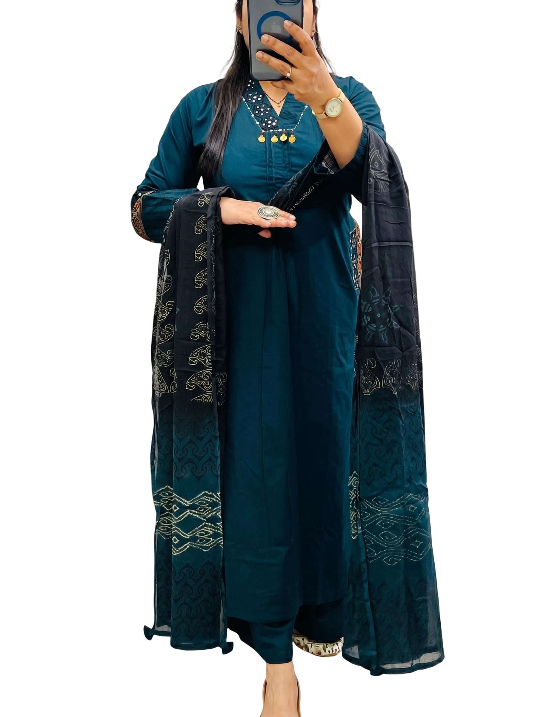 bharvita Women's Cotton Embroidered Anarkali Kurta and Palazzo with Dupatta Set-picture-18