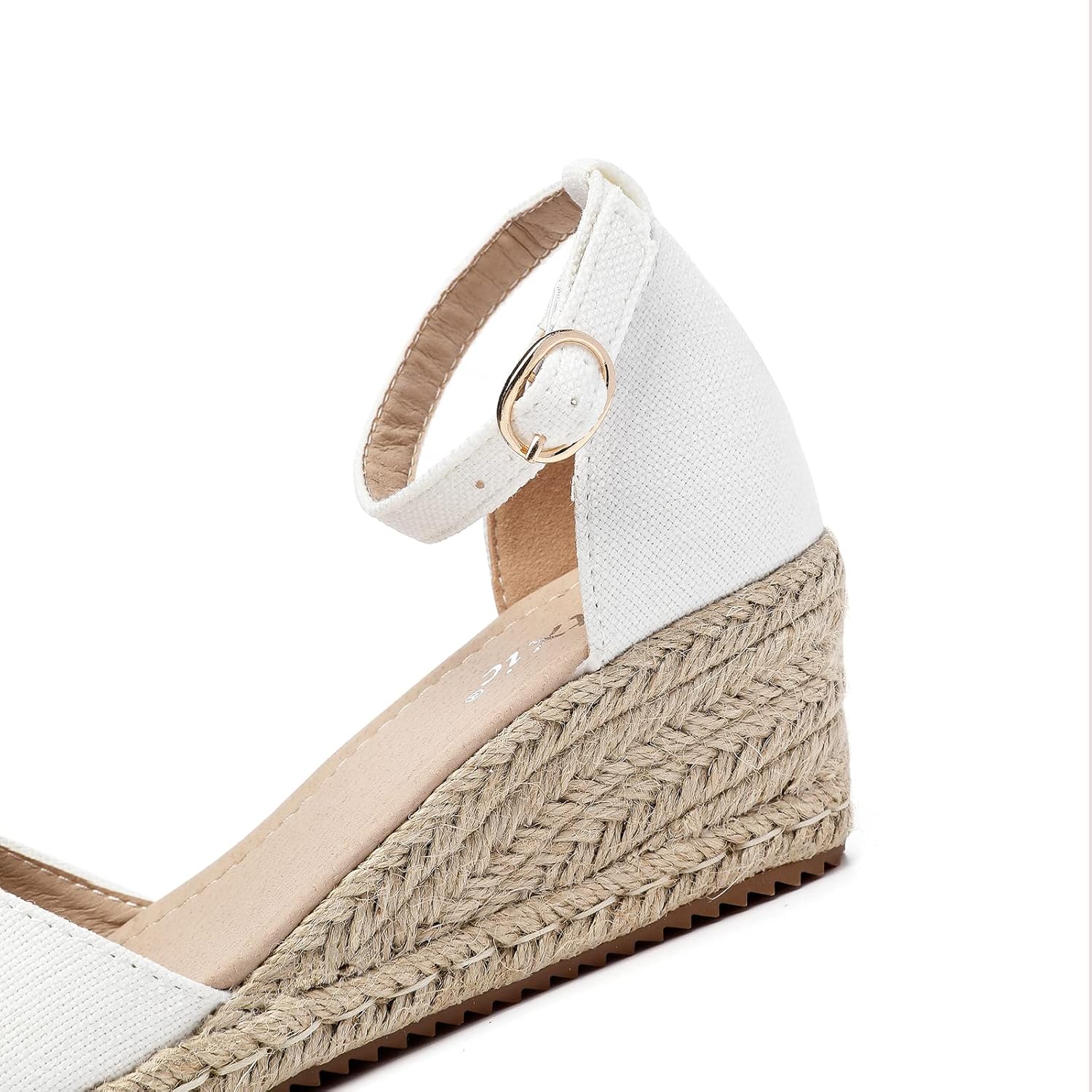 Altxic Women's Closed Toe Comfortable Canvas Ankle Strap Espadrilles Wedge Sandals Pure White 8.5 US - Image 7