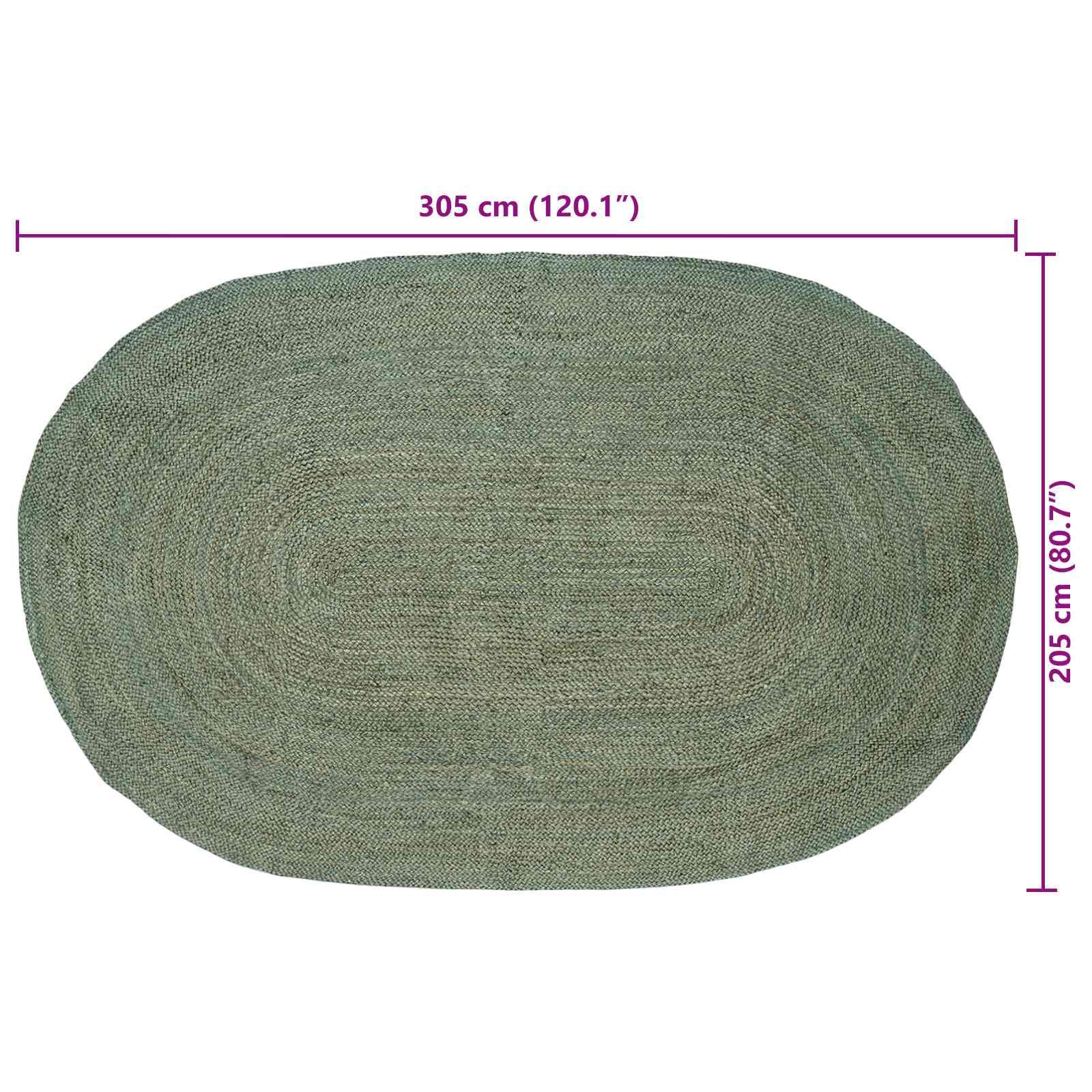 Tapis vert olive 205 x 305 cm – Tapis en jute fait à la main de forme ovale élégante – Tapis de salon naturel en fibres de jute robustes – Tapis élégant en fibre naturelle pour l'intérieur