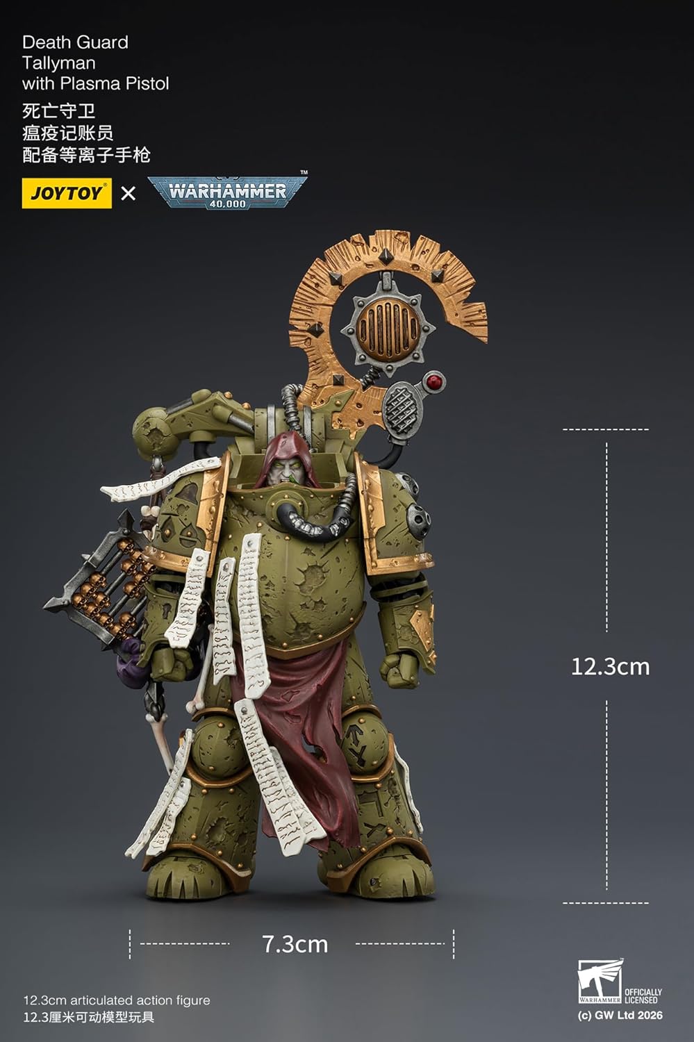 JOYTOY Warhammer 40K Death Guard Tallyman with Plasma Pistol, 1:18 Action Figure Mecha Joy Toy Collection Model Gift, Height 4.84 inch
