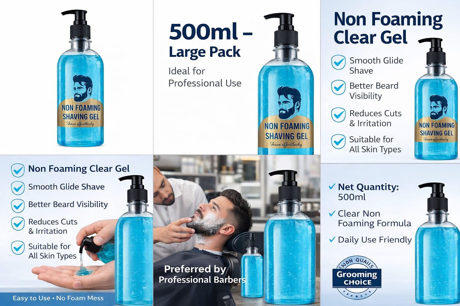 Non Foaming Shaving Gel, Clear Gel, Smooth Glide Shave, Better Beard Visibility, 500ml, Large Pack, Professional Use - Image 3 thumbnail