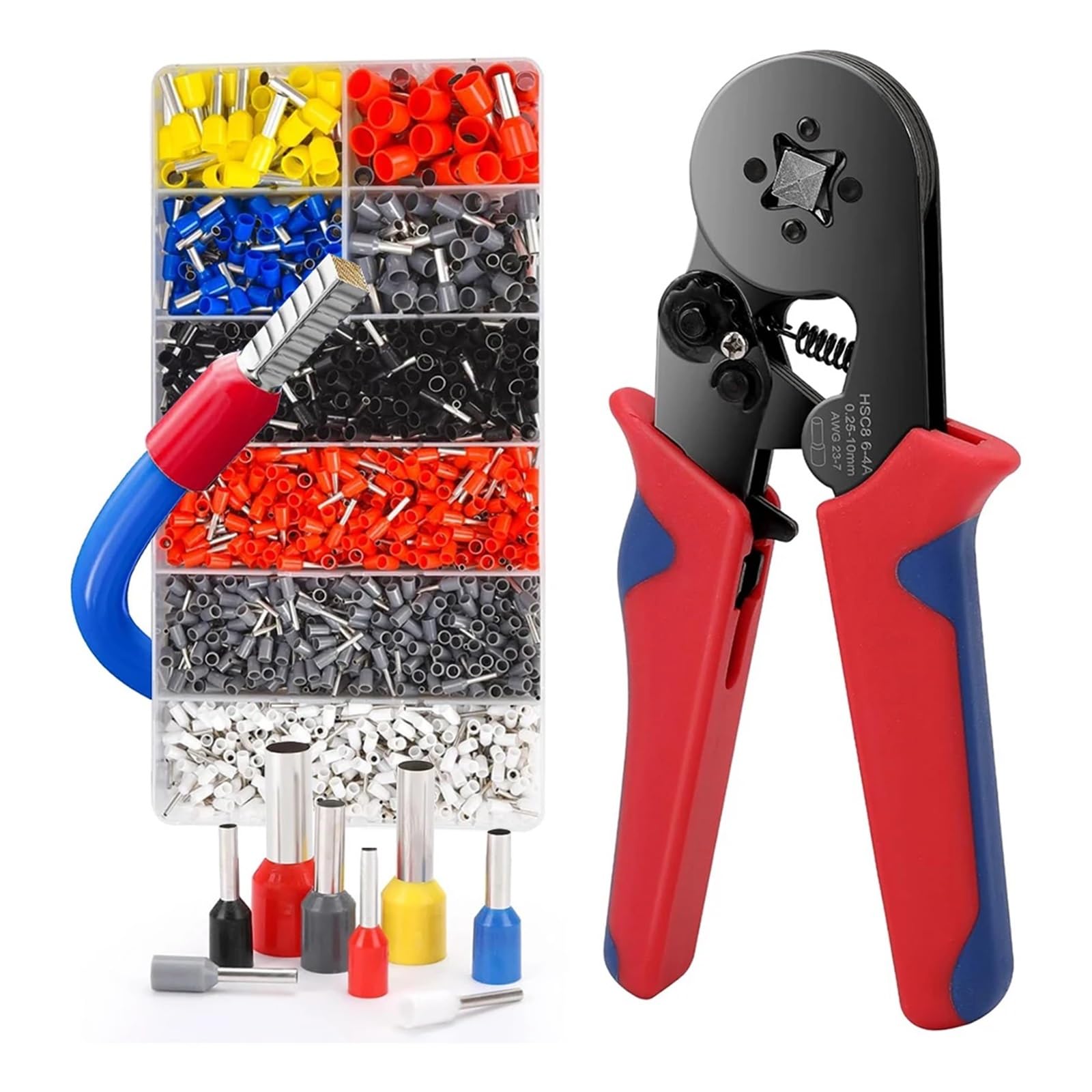 1800PCS 0.25-10mm² Terminals Set for Ferrule AWG 23-7 Wire End Crimp Pin Connectors Wiring Crimping Pliers(1800pcs and Pliers)