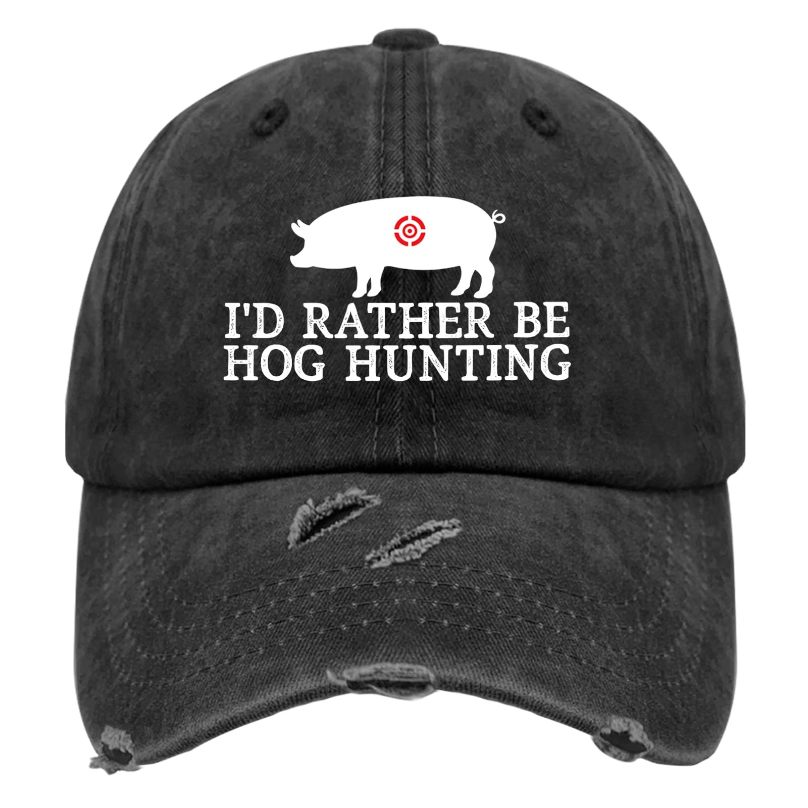 I'd Rather Be Hog Hunting Wild Hog Boar Feral Pig Hunter Hat for Women Washed Distressed Baseball, Allblack