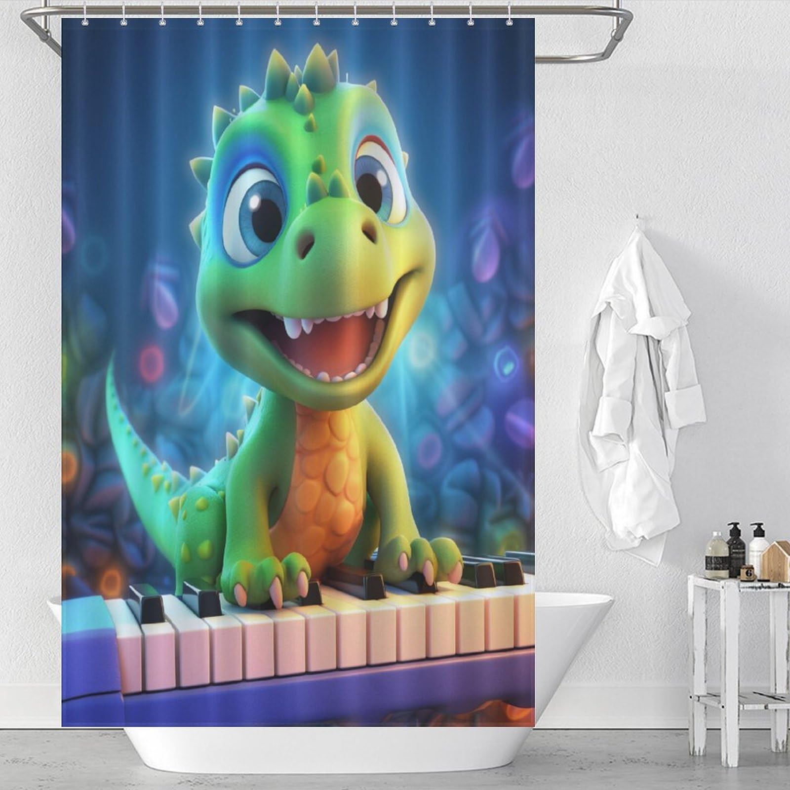 Rideau douche dinosaure pour salle de bain familiale et bain des enfants