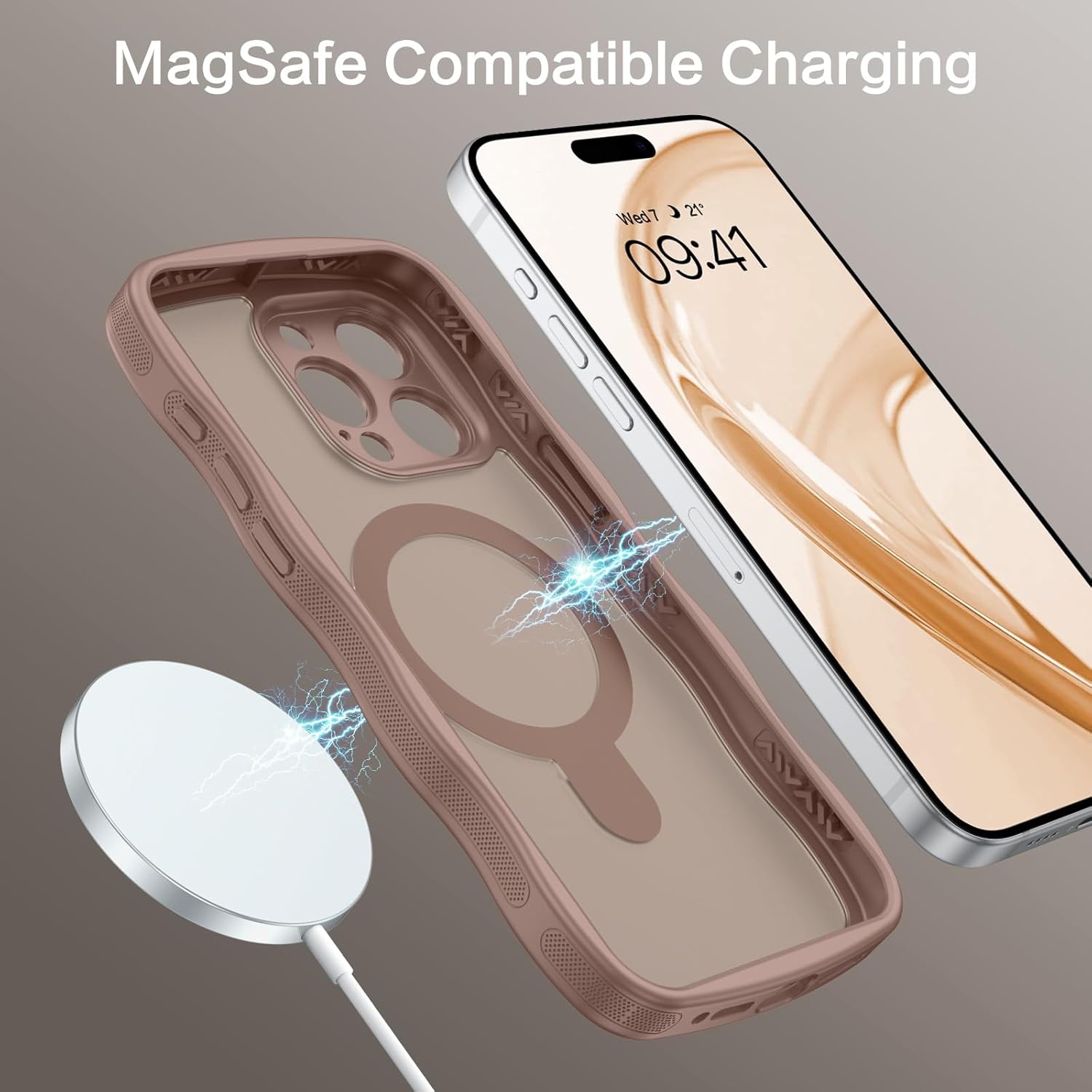 VENINGO for iPhone 15 Pro Max Case, Magnetic Slim Wave Translucent Matte Mag-Safe Invisible Ring Stand Shockproof Phone Cover for iPhone 15 Pro Max 6.7", Desert Brown - Image 5