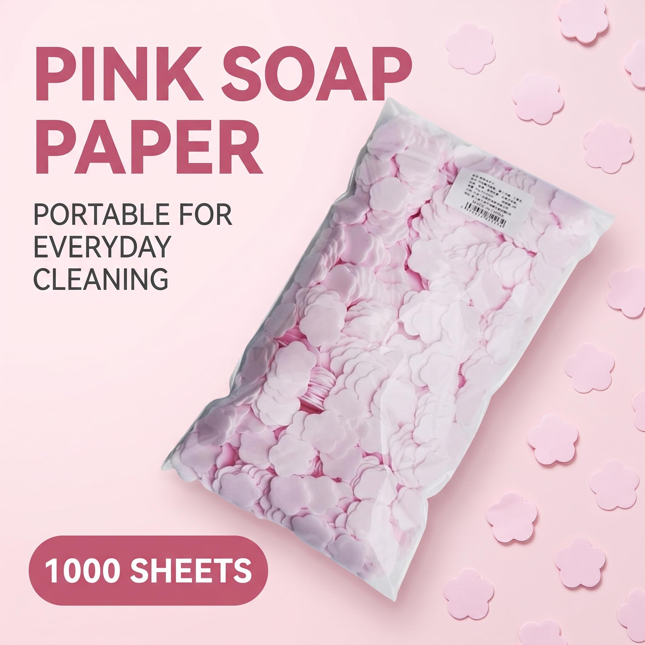 1000 Blatt rosa tragbare Einweg-Papierseife, tragbar, für Reisen, Wandern, Waschen, Handbad, Toilettenartikel, Seifen, Blätter, tragbare sanfte Seifen für Kinder, Frauen, Fuß- und