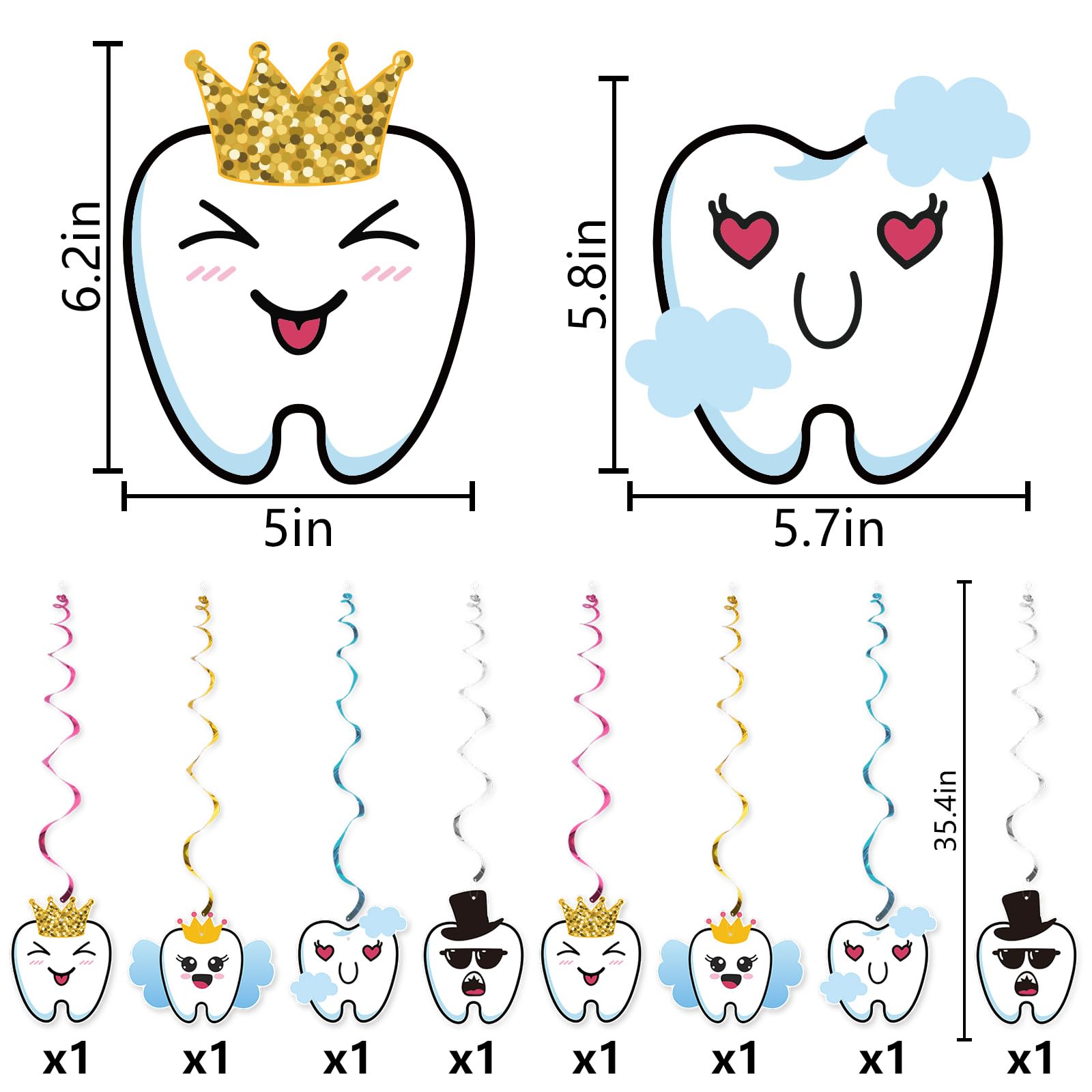 First Tooth Party Decorations Set – Smiles Banner & Hanging Swirls For Baby Dental Celebration