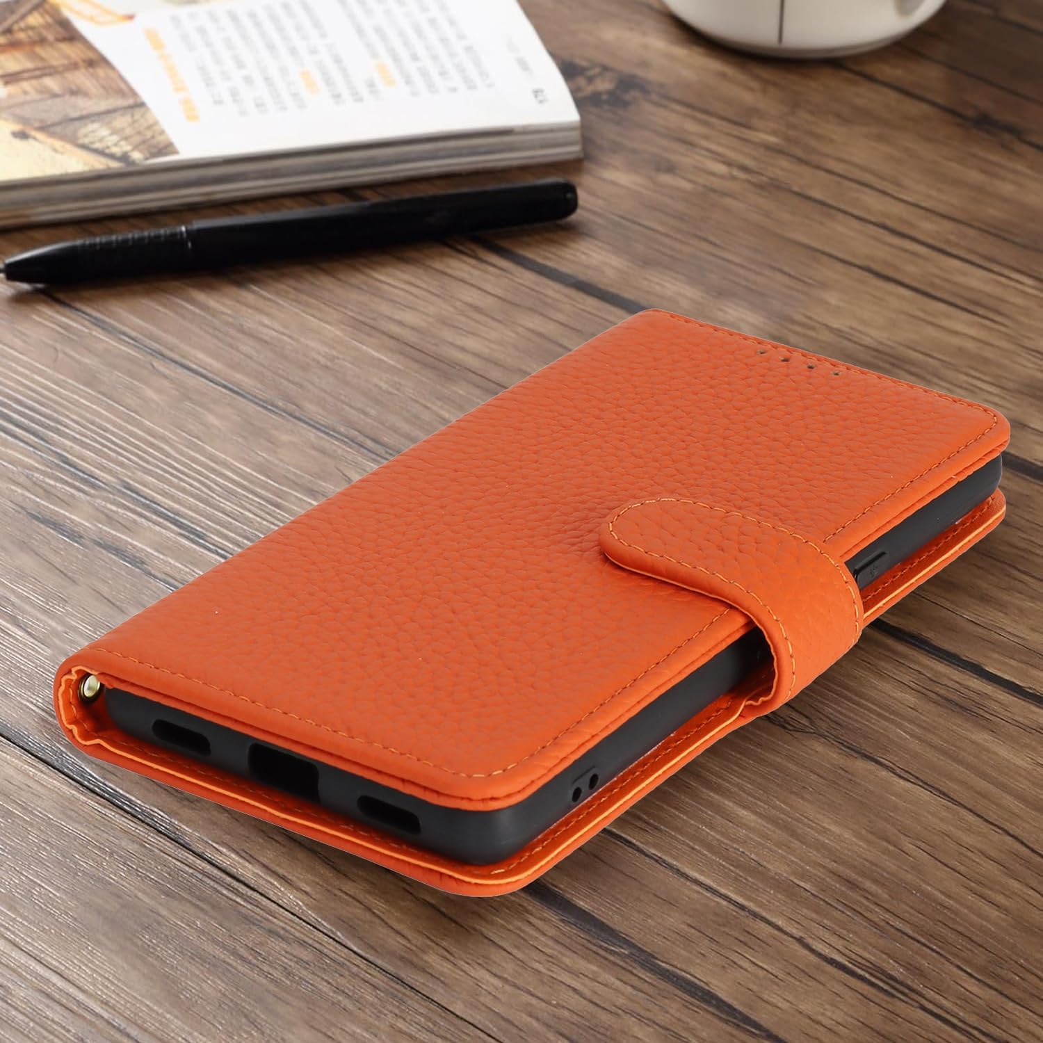 Zouzt Case for Google Pixel 7A Genuine Leather Wallet Case with 4 Card Slot, RFID Blocking Card Holder Magnetic Flip Folio Shockproof Phone Cover Women Men for Google Pixel 7A - Orange