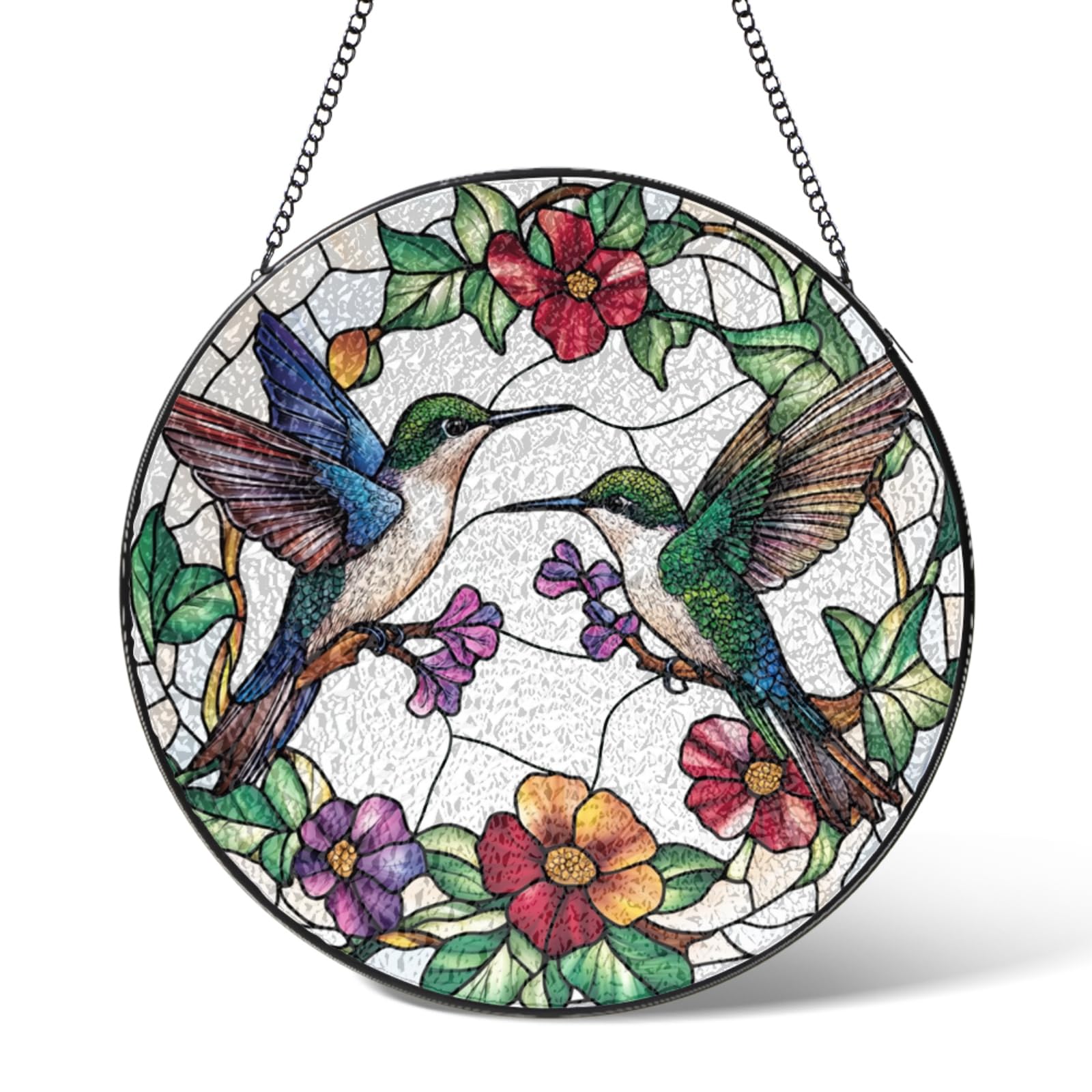 Birds on the Branch Stained Glass Suncatchers Window Hanging,Bird Flower Suncatcher Garden Decor Birthday Gifts,Sun Catchers Decorations for Bedroom Kitchen Patio,Housewarming 3.9 IN