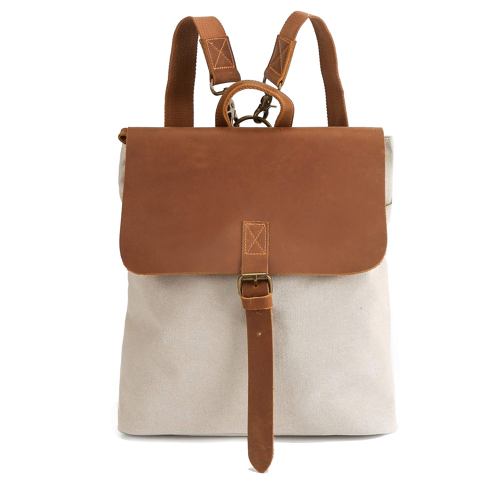 FANDARE Mochila para Mujer Bolso Escolar de Retro Niña Daypack Mochila de Lona Duradera para Viaje Trabajo Escolar Blanco