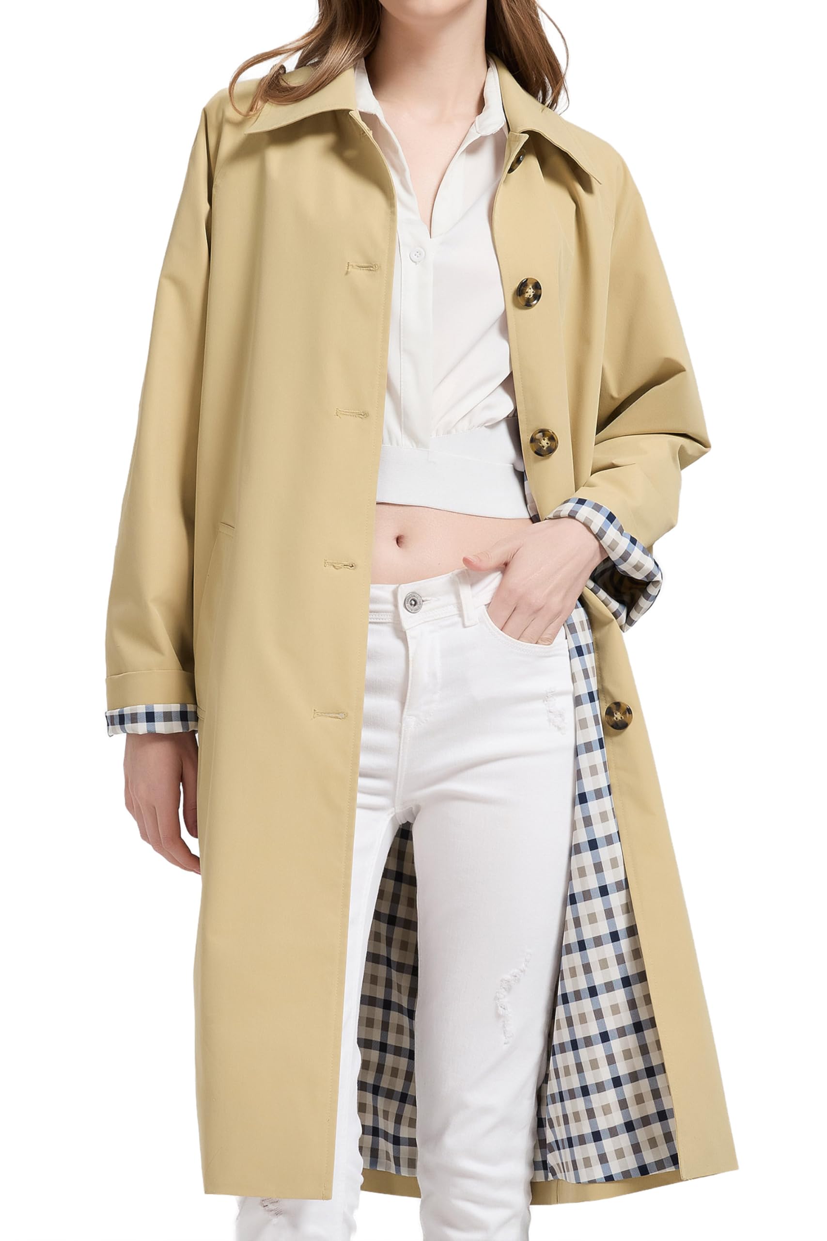 Orolay CHIIONE Trench Coat Women Waterproof Single Breasted Lightweight Rain Jacket with Deep Pockets for Spring Travel
