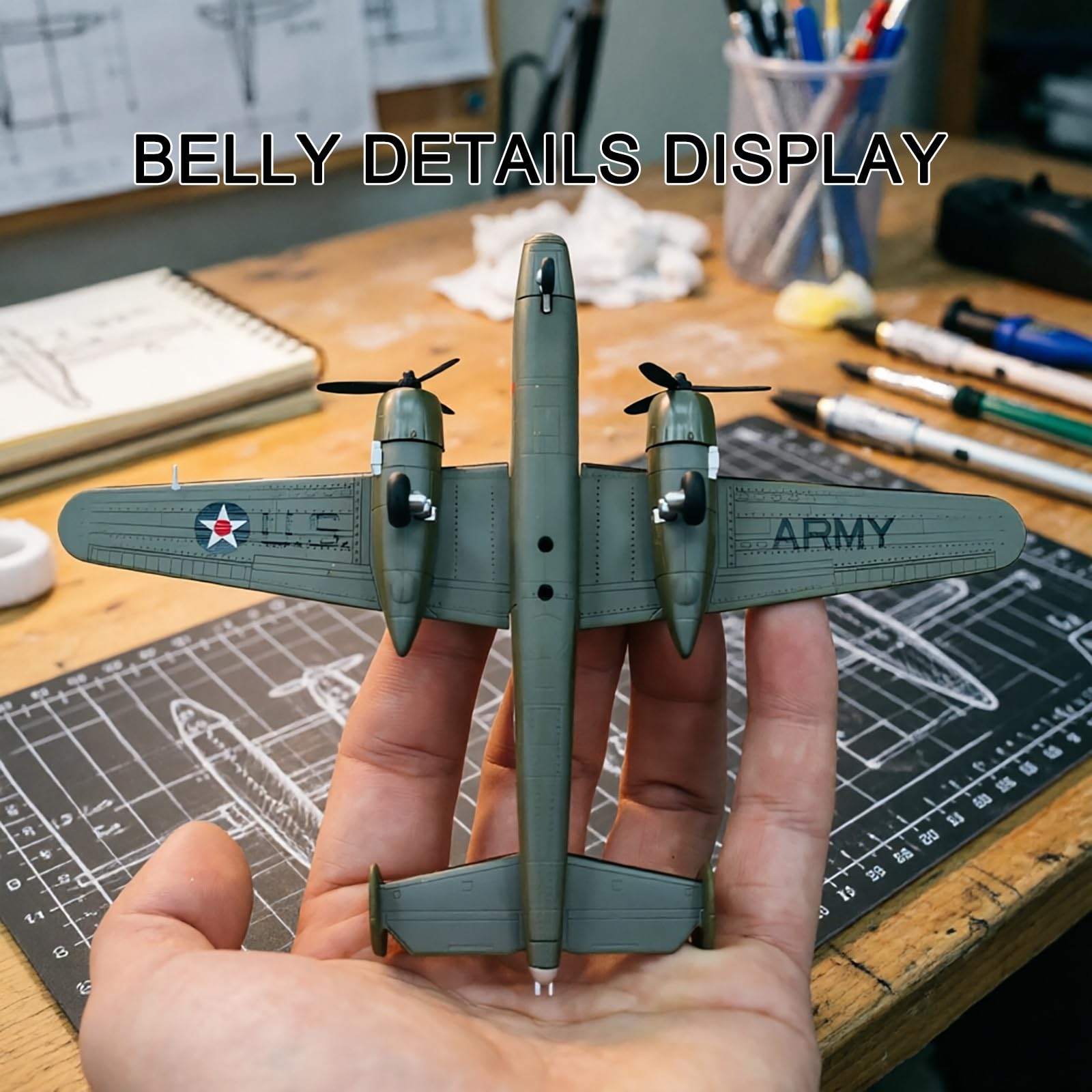 Modello Bombardiere Militare Lega Metallo B-25 in Scala 1:144 Eliche rotanti, espositore, Edizione Collezione Perfetto for Gli Appassionati di Aviazione, mostre scientifiche e Decorazioni
