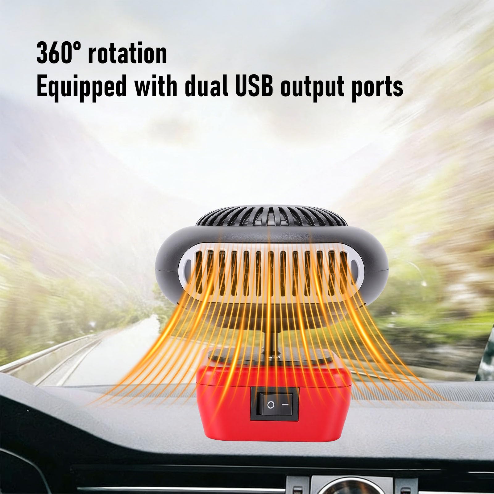 Chauffage sans fil portable rotatif à 360° avec 2 sorties USB, pour camping, voiture, intérieur