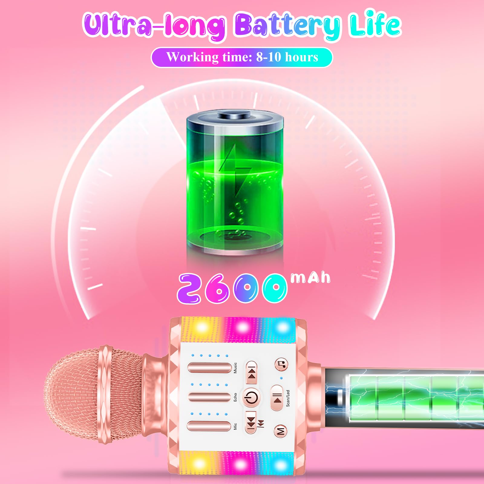 Avaxtt Karaoke Microphone for Kids Kids Microphone with Vocal Effects and LED Lights, Girls and Boys Ages 3-15, Parties and Family Fun - Image 3