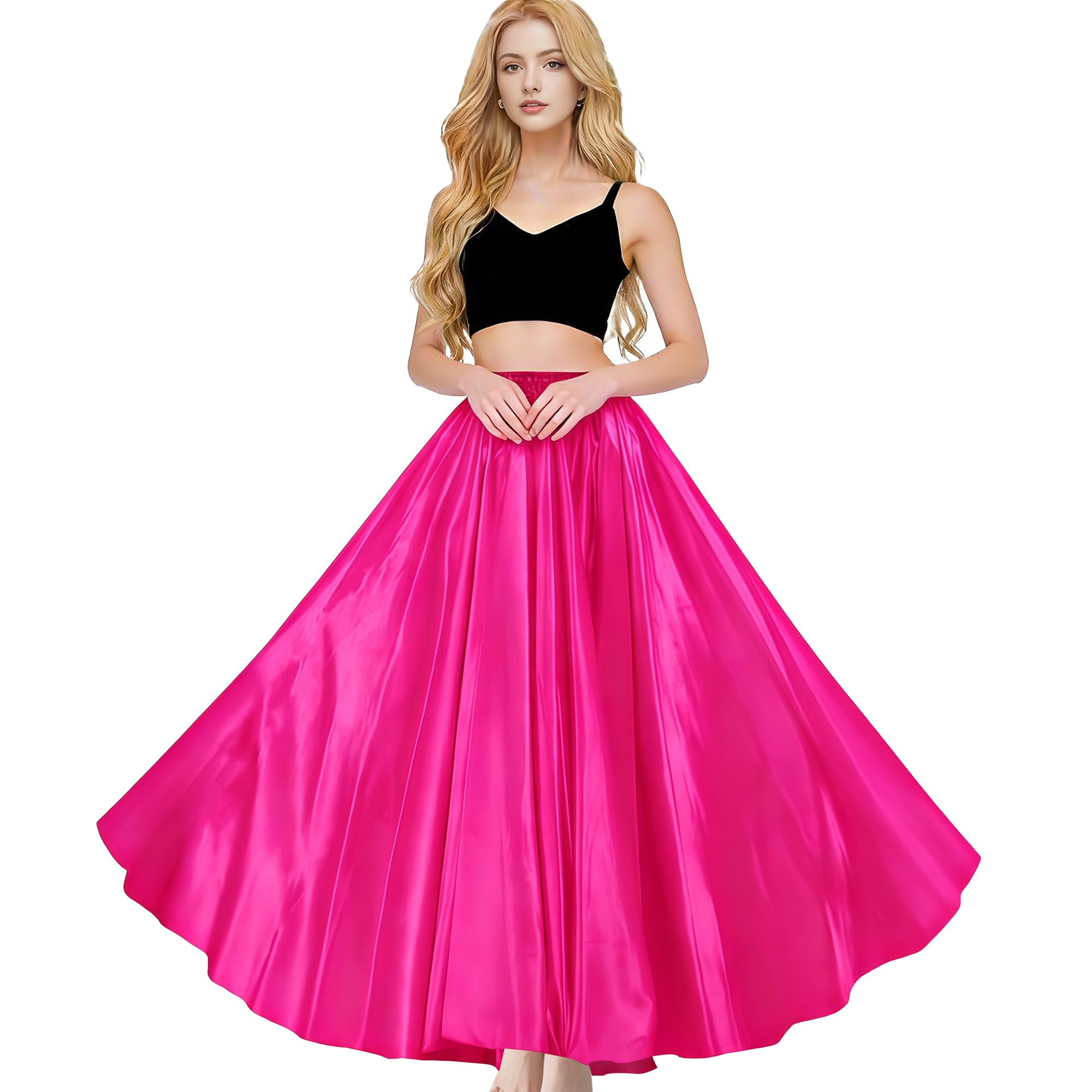 MUNAFIE Damen Lang Satin Rock Bauchtanz Rock Tanzrock Bauchtanz Kostüm für Leistung Karneval