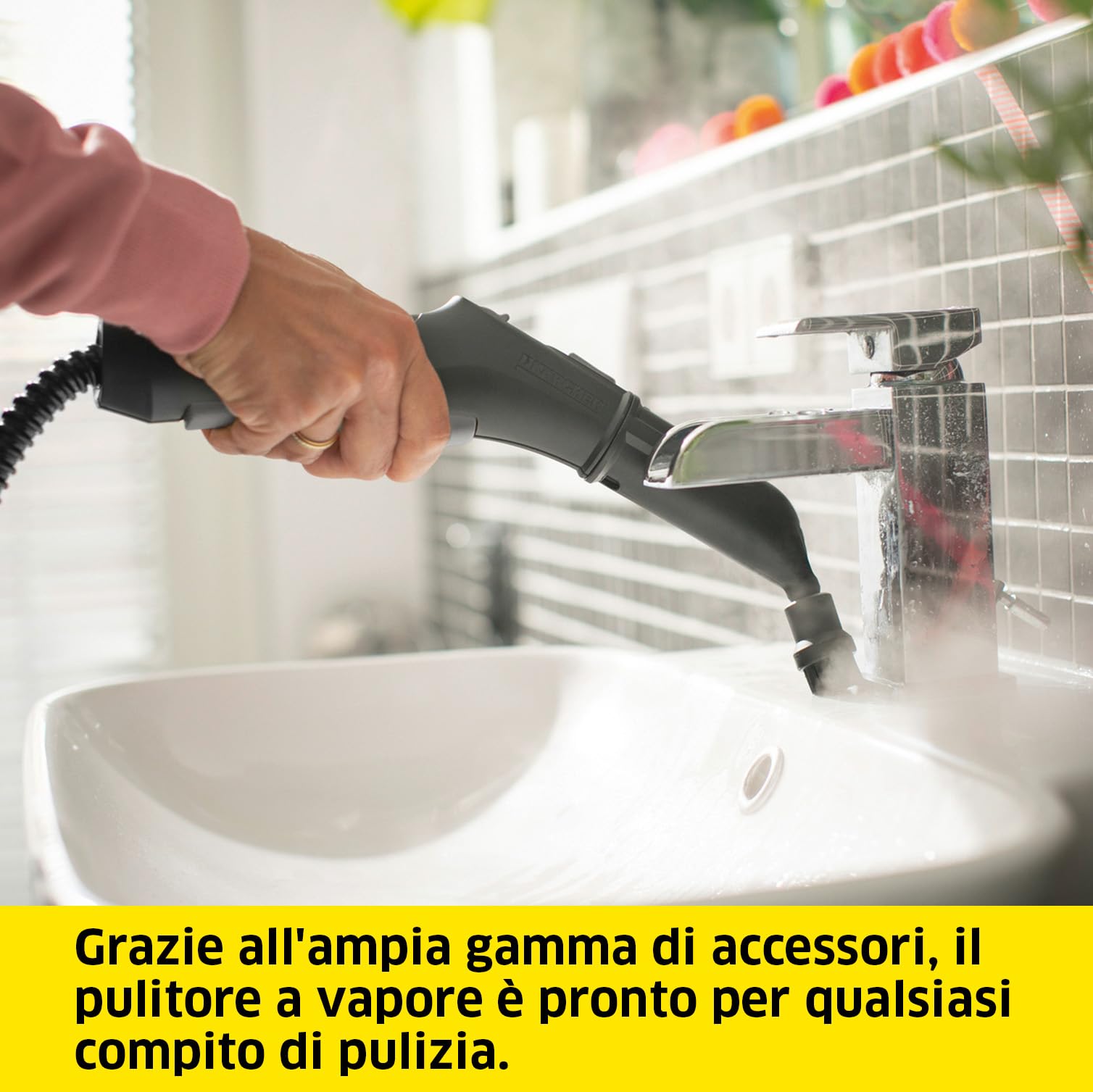 KÄRCHER Pulitore a Vapore SC 4 EasyFix, Pronto in 4 min. 2000 W, Serbatoio estraibile 1,3 litri, Area 100m², Include Kit pavimenti, Bocchetta Manuale e Panno, Spazzola, Bocchetta fessure
