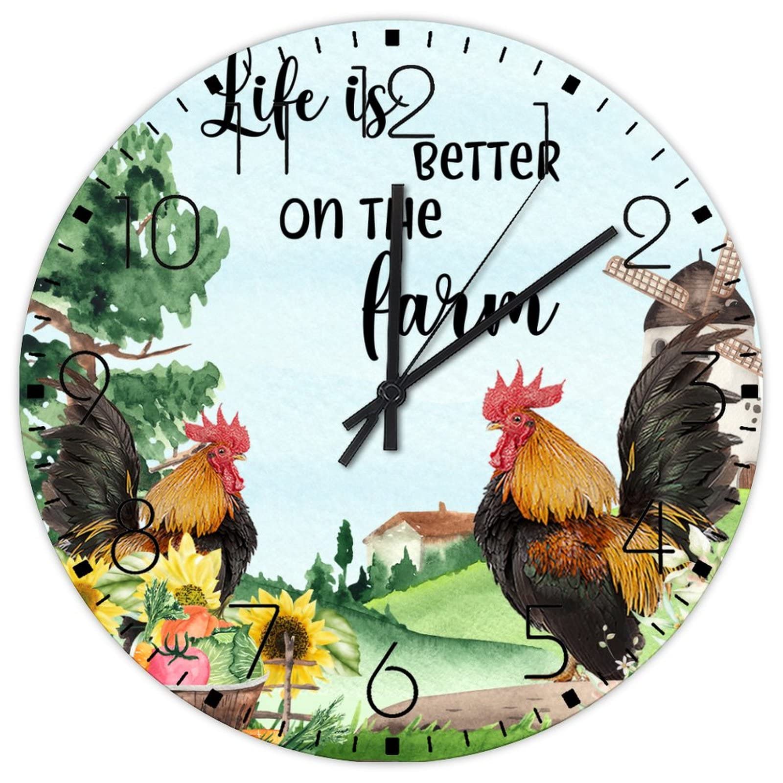Décoration d'intérieur horloge murale en bois peinture poulet rétro