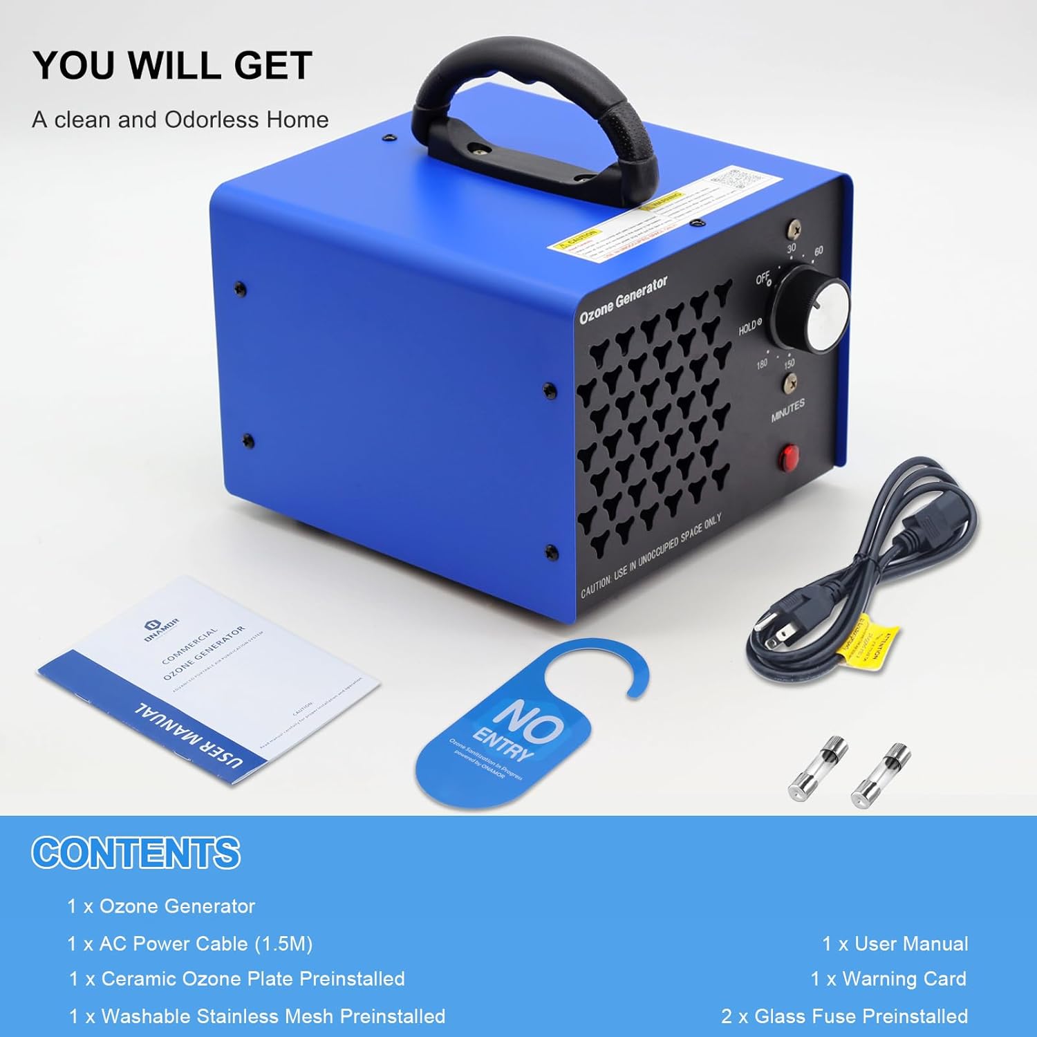 Ozone Generator 70000mg, High Capacity Ozone Machine Odor Removal Up to 6000 Sq.Ft, Ozone Odor Eliminator, Ionizer Ozonator for Smoke, Car, Basement, And Pet Room, Blue