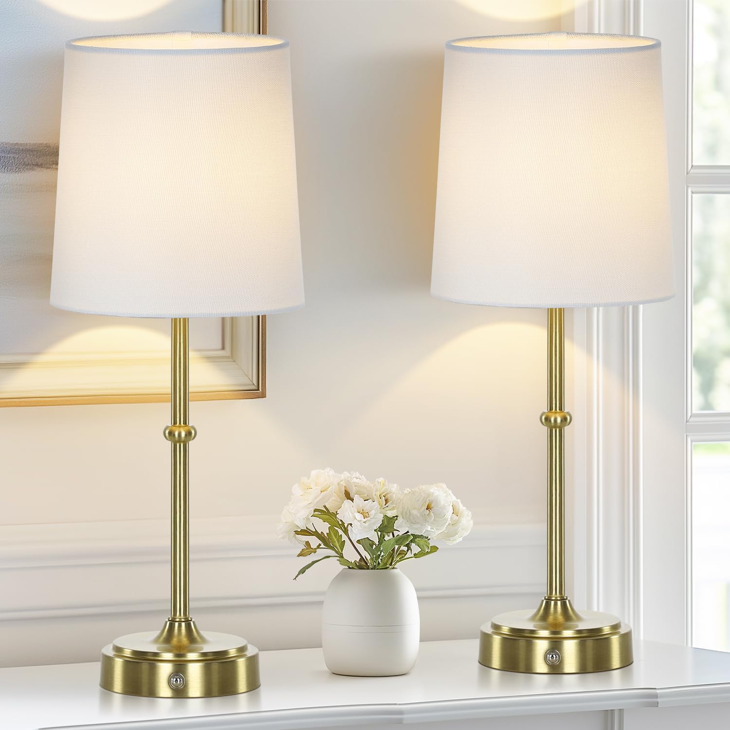 16" Portable Cordless Table Lamp Set of 2, Built-in Rechargeable ...