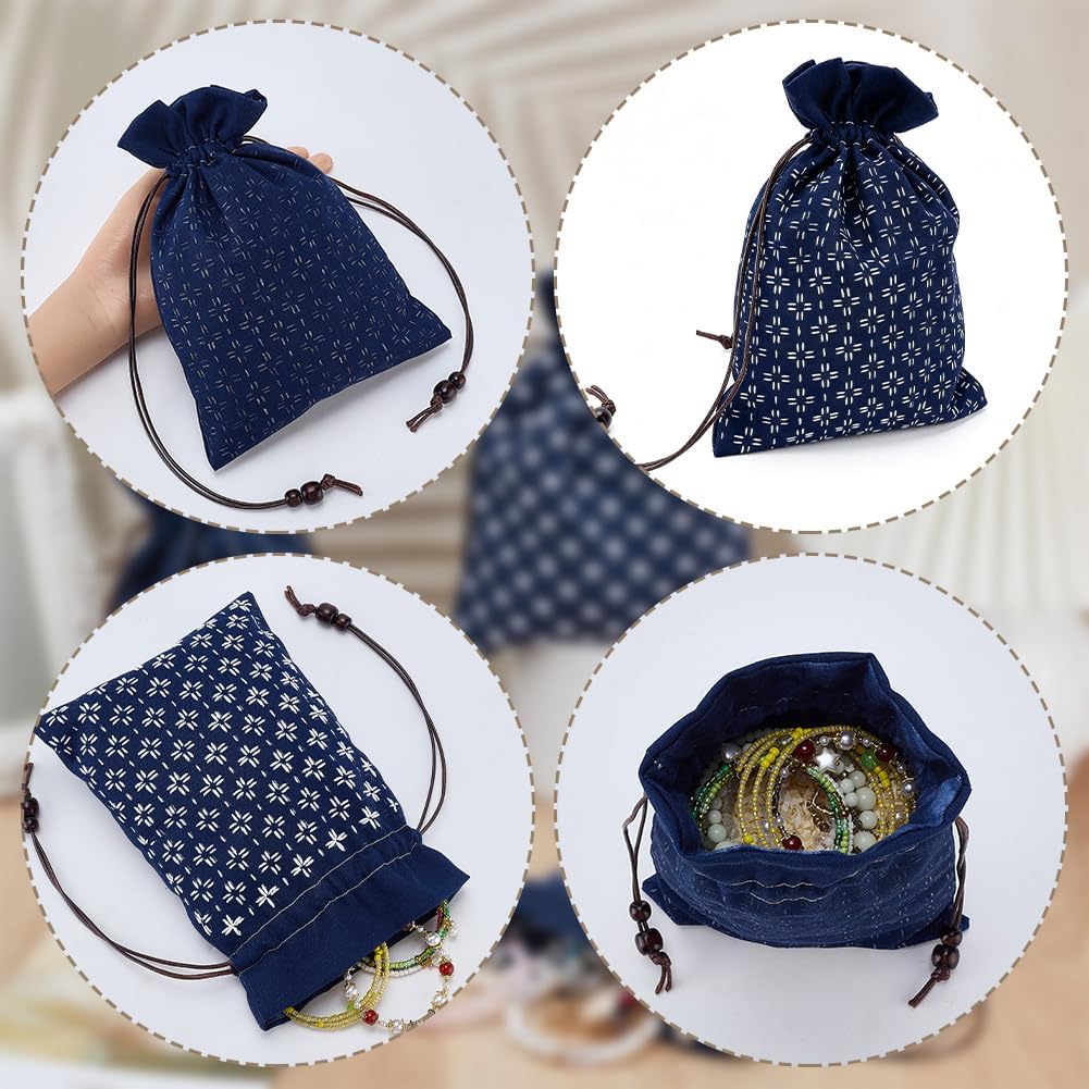INFUNLY 3 Set Sashiko Embroidery Bag Kit Grid Geometric DIY Sashiko Embroidery Bag Kit 48.5x19.5 cm Sashiko Needlework Sewing Pouch Set with Instruction for DIY Crafts Projects Gift