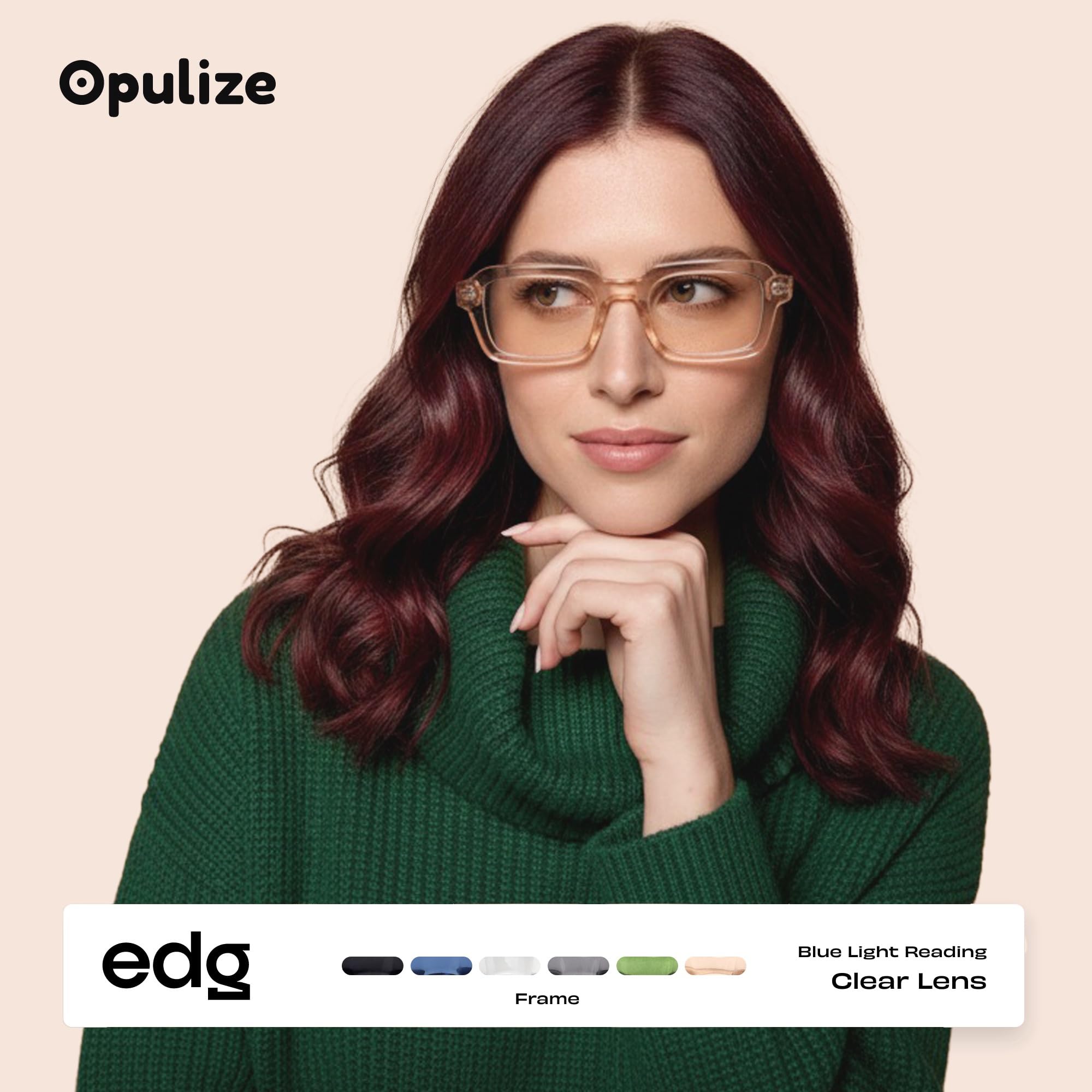 OPULIZE EDG Gafas de Lectura de Bloqueo de Luz Azul para hombre y mujer, Lentes Antirreflejos Antideslumbrante, Protección UV, Rectangular, Paquete de 2 Rosa Verde +2,00