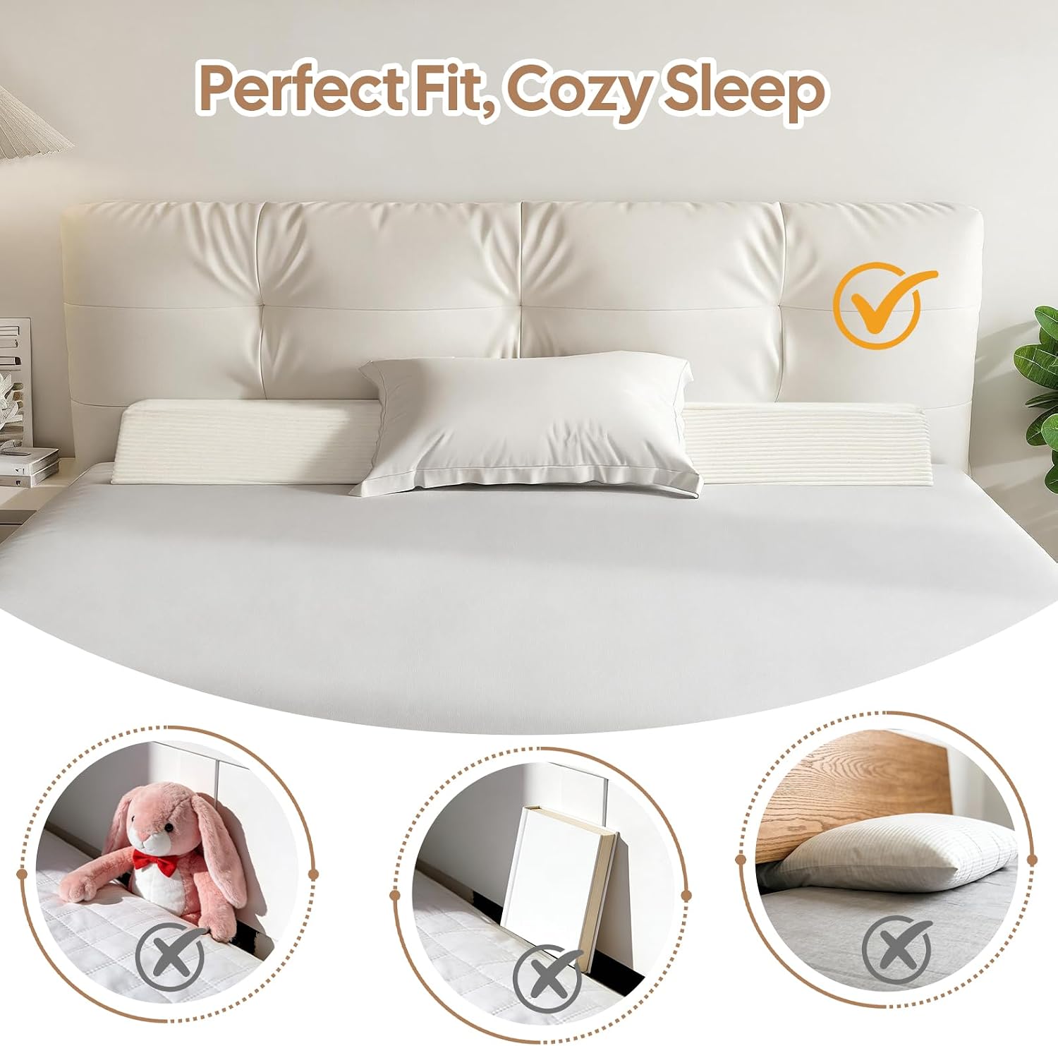 King Bed Wedge Pillow for Headboard, Mattress Bed Gap Filler, Foldable Corduroy Gap Filler for Bed(0-7''), Between Mattress and Headboard or Wall, Stop Items Falling Down, Beige