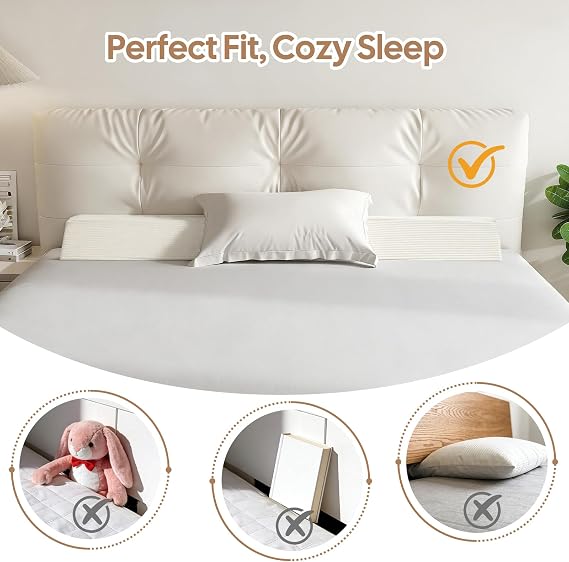 Bed Wedge Pillow for Headboard, King Size Gap Filler Mattress | Corduroy Wedge Pillow with Side Pocket Close The Gap(0-7 ) Between Your Headboard and Mattress or Wall (Beige 76x10x6)