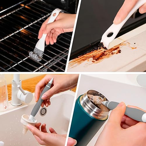 Miniatura 7 de Juego de 10 cepillos de limpieza de cocina, cepillo de latón para estufa de gas de limpieza profunda, cepillos de nailon para fregadero de cocina,