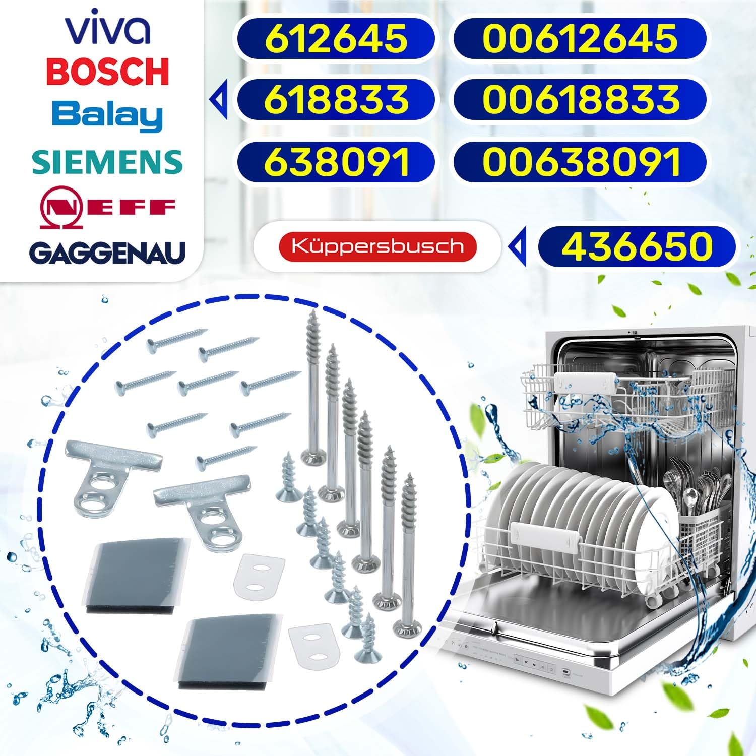 Set Di Montaggio Dello Sportello A Incasso Della Lavastoviglie Bosch Neff Siemens. Numero del ricambio 00618833. | 365 Ricambi
