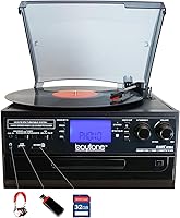 Vista 3 de Boytone BT-22B, tocadiscos Bluetooth, radio AM/FM, casete, reproductor de CD, 2 altavoces incorporados, capacidad de convertir vinilo, radio