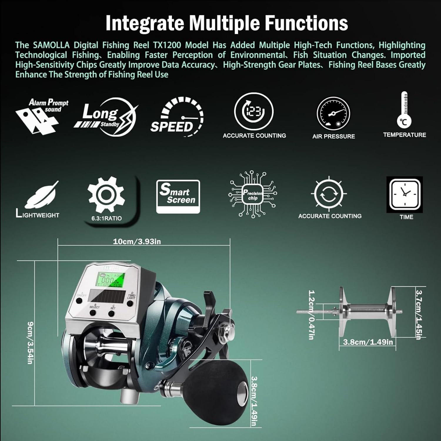 Digital Baitcasting Fishing Reel with LCD Display,8 oz Ultralight Electric Baitcaster Reel, 22-35 Lb Max Drag,6.3:1/7.2:1 Gear Ratio,Left/Right Handed,Compact Design for Freshwater & Saltwater
