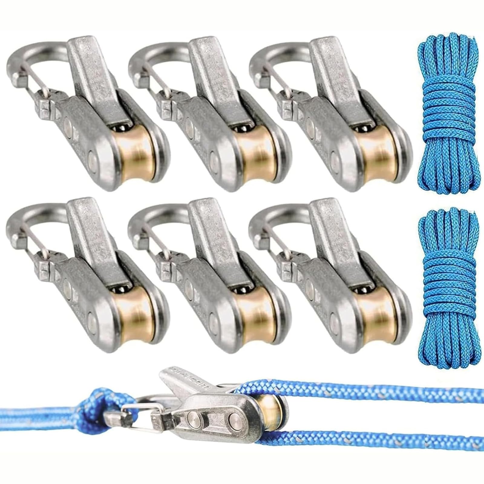 6 Pack Rope Roller Cam Lock Tensioner, Cord Rope Tightening and Cinching Tool, Cord and Ropes Tightening Tool, Rapid Rope Adjuster for Outdoor Camping, Hiking, Boat & Stationary Use