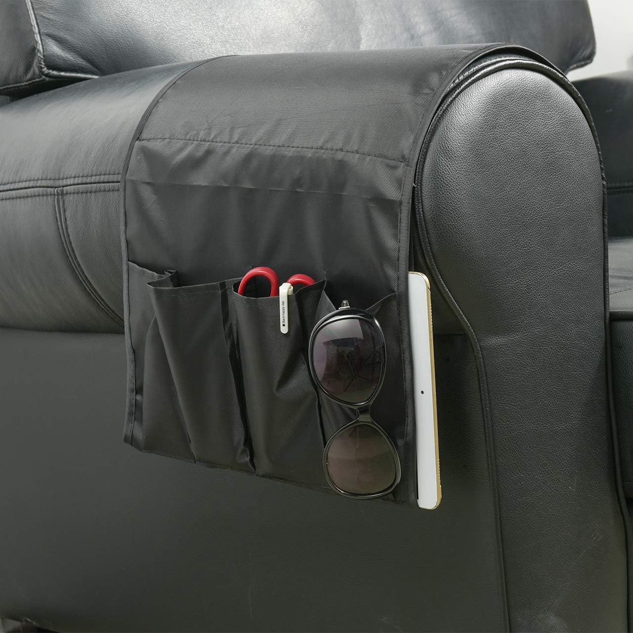 CM Sofa Armrest Organizer Couch Arm Chair Caddy Sofa Covers Remote Control Holder Magazine Notebook Storage Bag with 5 Pockets for Home Office Recliners Storage