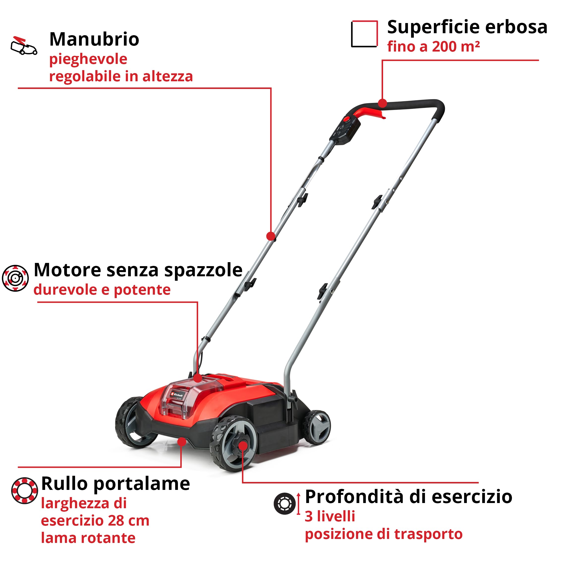 Einhell Power X-Change GC-SC 18/28 Li Solo Scarificatore senza fili 18 V motore senza spazzole larghezza 28 cm