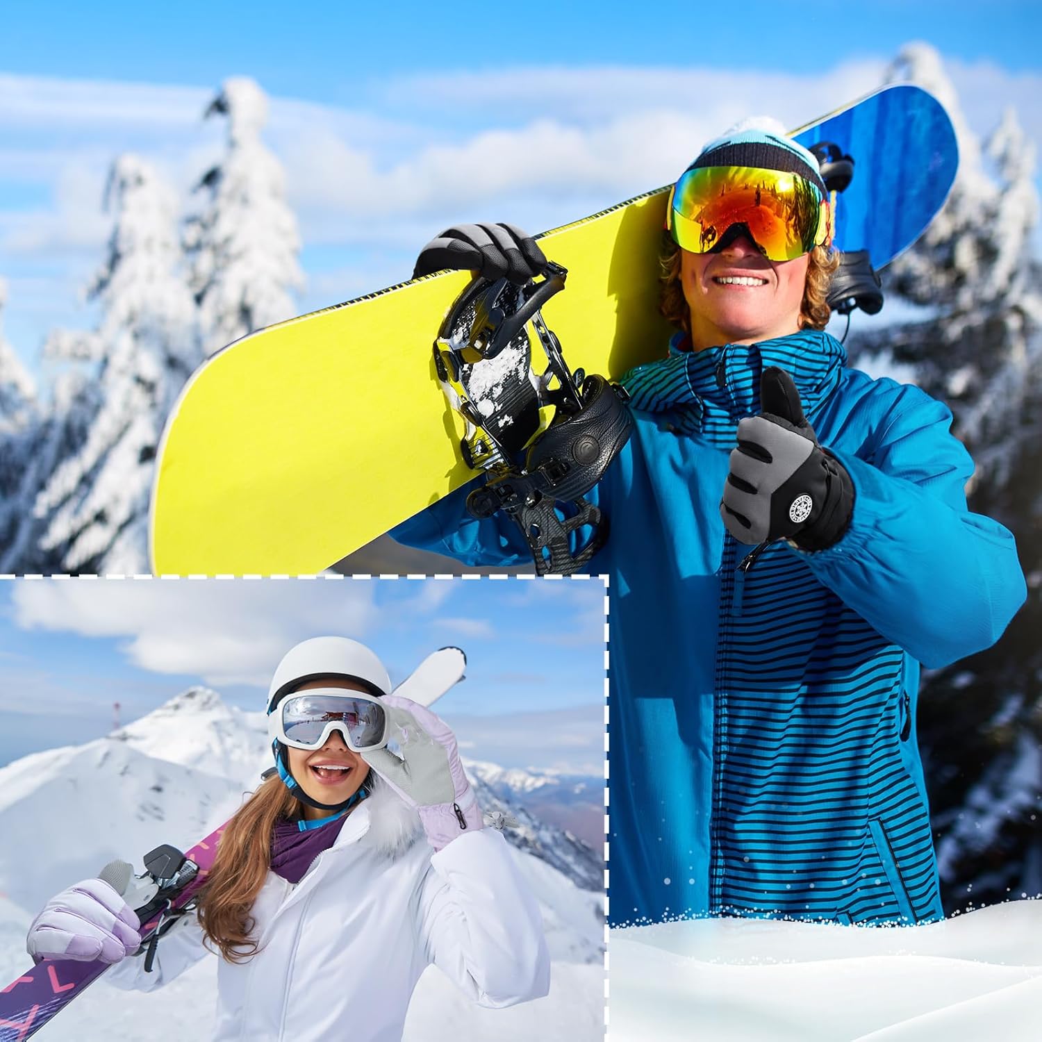 2 Pairs Winter Ski Snow Gloves for Women & Men - Waterproof, Windproof, Touchscreen, Thermal Warm Gloves for Cold Weather - Image 6