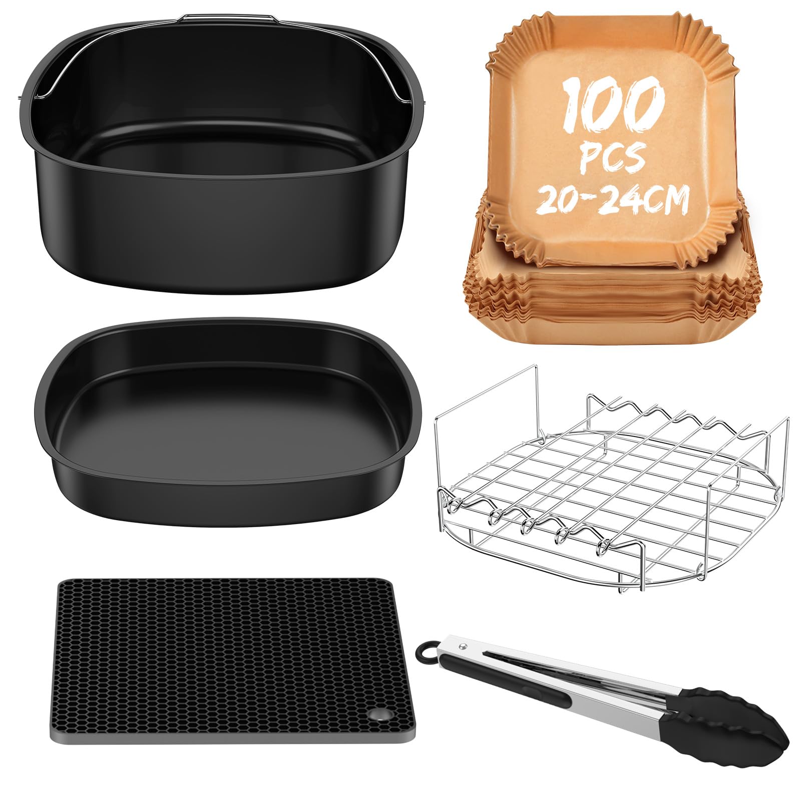Accesorios Freidora de Aire para Airfryer COSORI 5,5L 6L 6,2L 6,4L, Air Fryer Accesorios para Freidora sin Aceite Cecotec 5,5L 6L 6,5L, Philips 6,2L, Ninja 6,2L, Papel Air Fryer Rejilla Molde