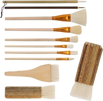 Pottery Glaze Brushes, Pottery Brushes for Glazing, 11 PCS Painting Ceramic Brush Set, Different Shape Wool Soft Bristle for Ceramic Potterys Glazing Creation, Acrylic, Watercolor