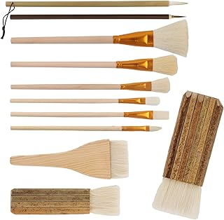Pottery Glaze Brushes, Pottery Brushes for Glazing, 11 PCS Painting Ceramic Brush Set, Different Shape Wool Soft Bristle for Ceramic Potterys Glazing Creation, Acrylic, Watercolor