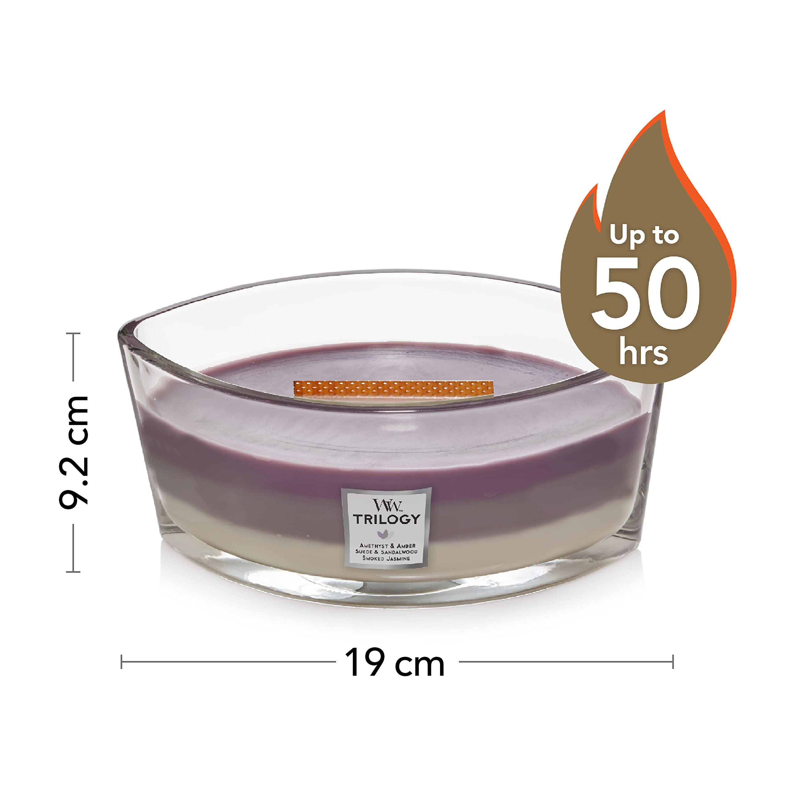 WoodWick ellipsenförmige Trilogy-Duftkerze mit knisterndem Docht | Amethyst Sky | Brenndauer bis zu 50 Stunden