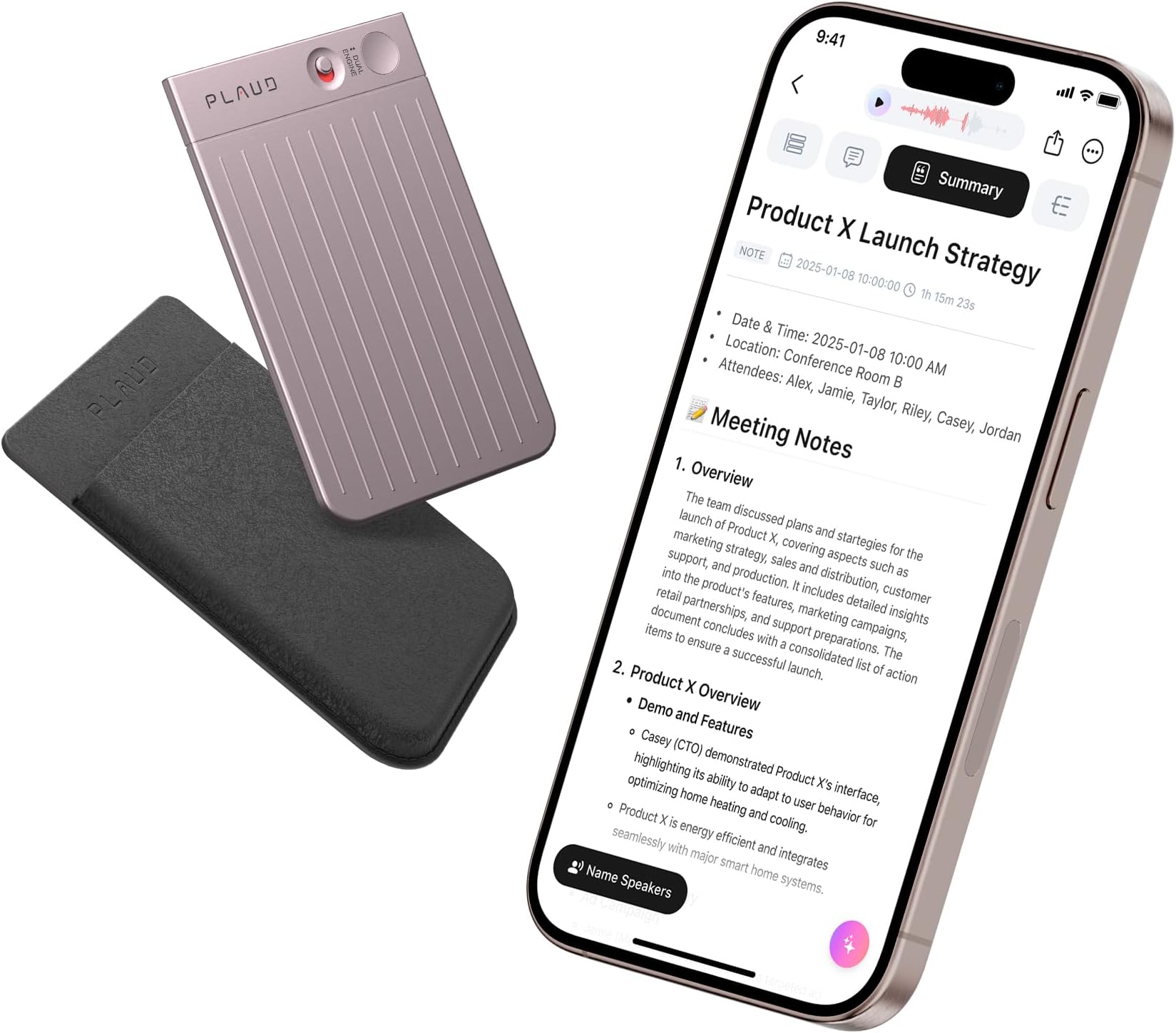 - PLAUD Note Smart Voice Recorder, Audio Recorder with Transcribe & Summarize, App Control, 64GB Memory, Perfect for Calls, Meetings, Interviews, Starlight