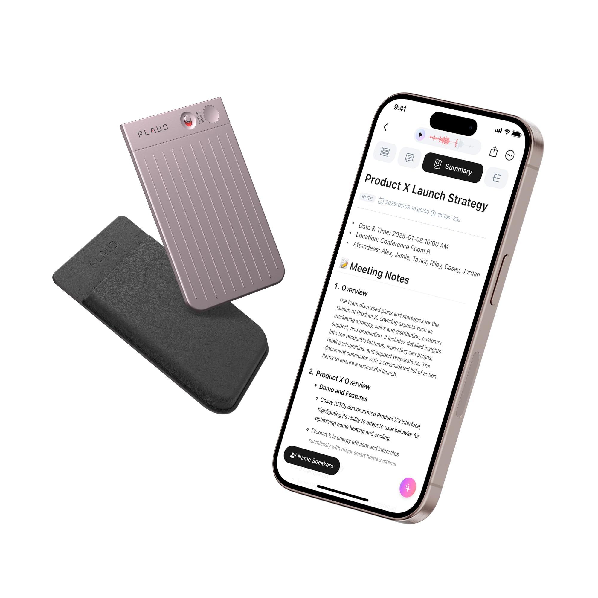 PLAUD Note Smart Voice Recorder, Audio Recorder with Transcribe & Summarize, App Control, 64GB Memory, Perfect for Calls, Meetings, Interviews, Starlight