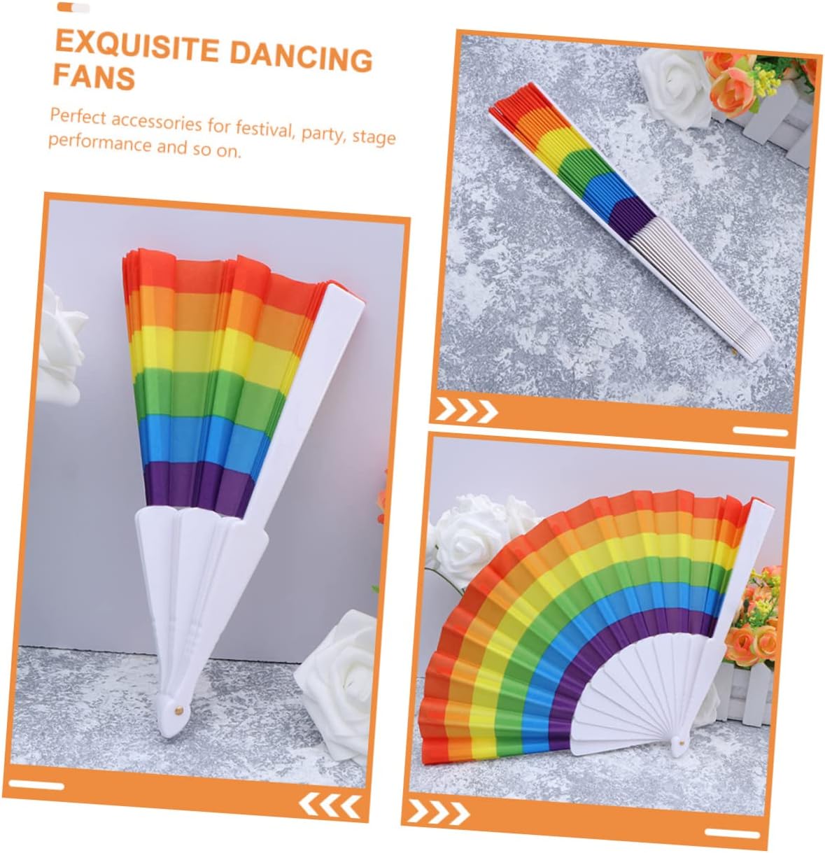 MUELODSIC 10pcs Creative Rainbow Folding Fans for Stage Performance Decorative Handheld Fans for Dance LGBTQ Pride Party Supplies Colorful Photo Props
