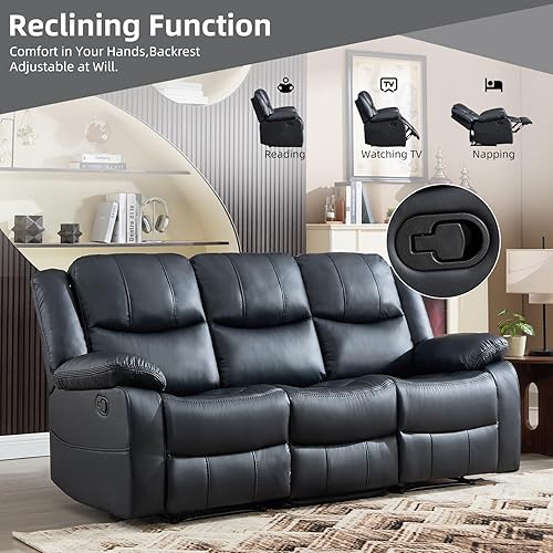 Vista 4 de EBELLO Juego de sofá reclinable manual de 2 piezas, juego de sofá reclinable de piel sintética para sala de estar, incluye sofá reclinable de dos