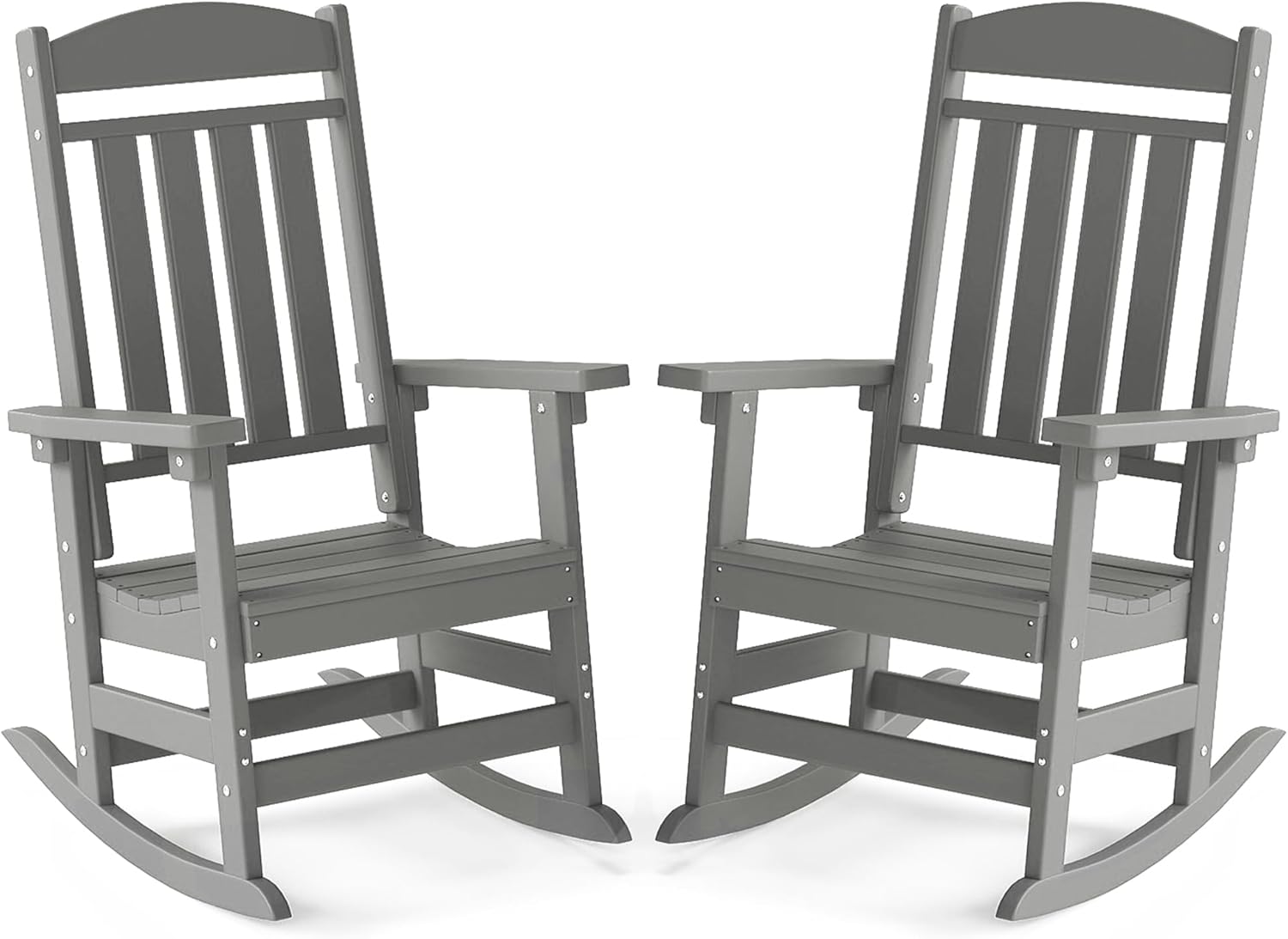 Two grey FOOWIN outdoor rocking chairs