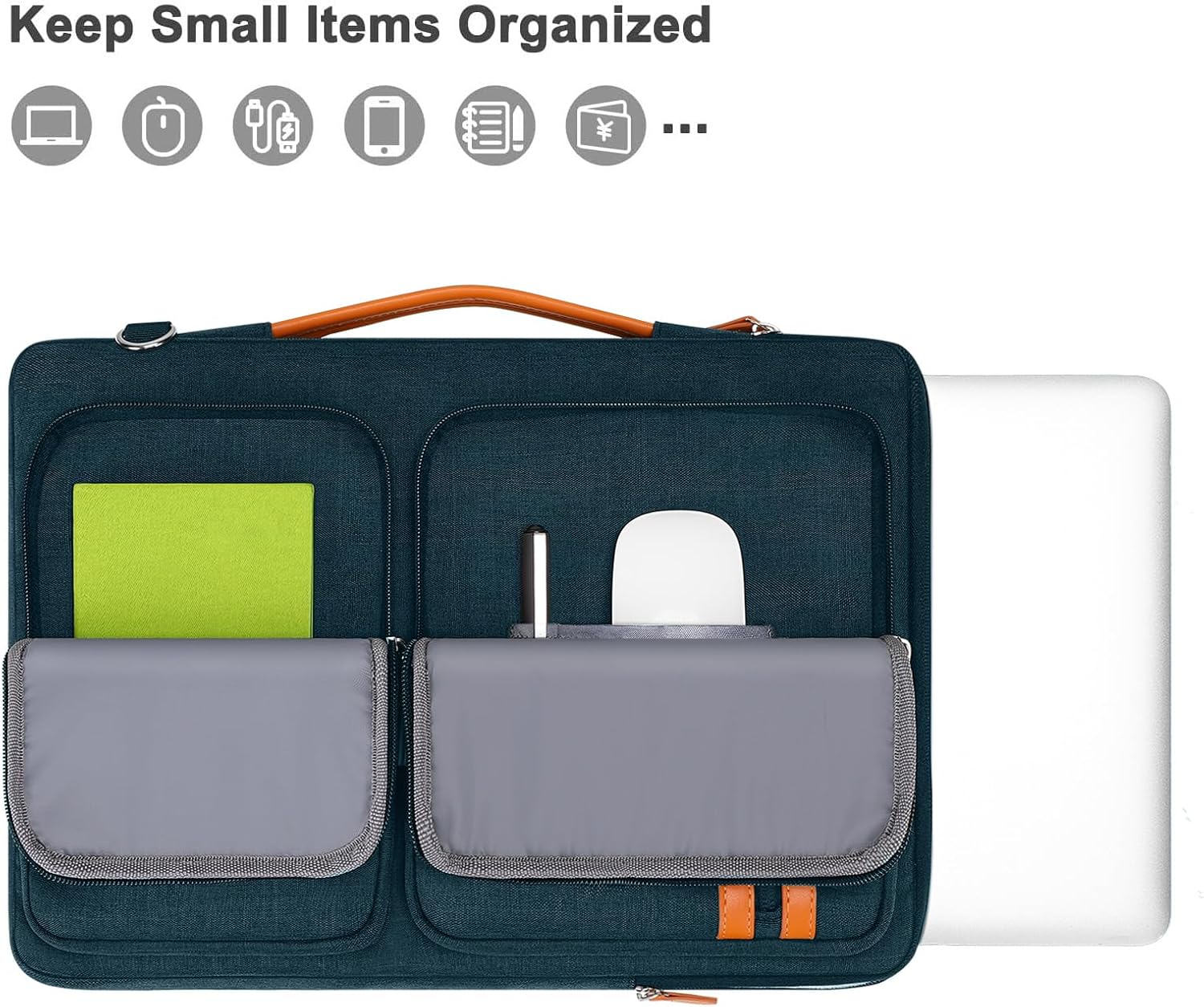 MOSISO 360 Protective Laptop Bag, 15.6 inch Computer Bag Compatible with MacBook Pro 16, HP, Dell, Asus Notebook, Side Open Sleeve with 2 Rectangle Zipper Pockets&Extendable Handle, Teal Green - Image 3