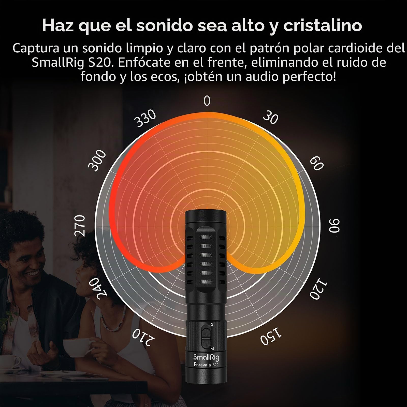 SMALLRIG Forevala S20 Micrófono de Escopeta Microphone con Shock Mount, Micrófono Dual con Pantallas Antiviento, para Videocámaras, para iPhone, para Teléfonos Móviles con Android - 3468