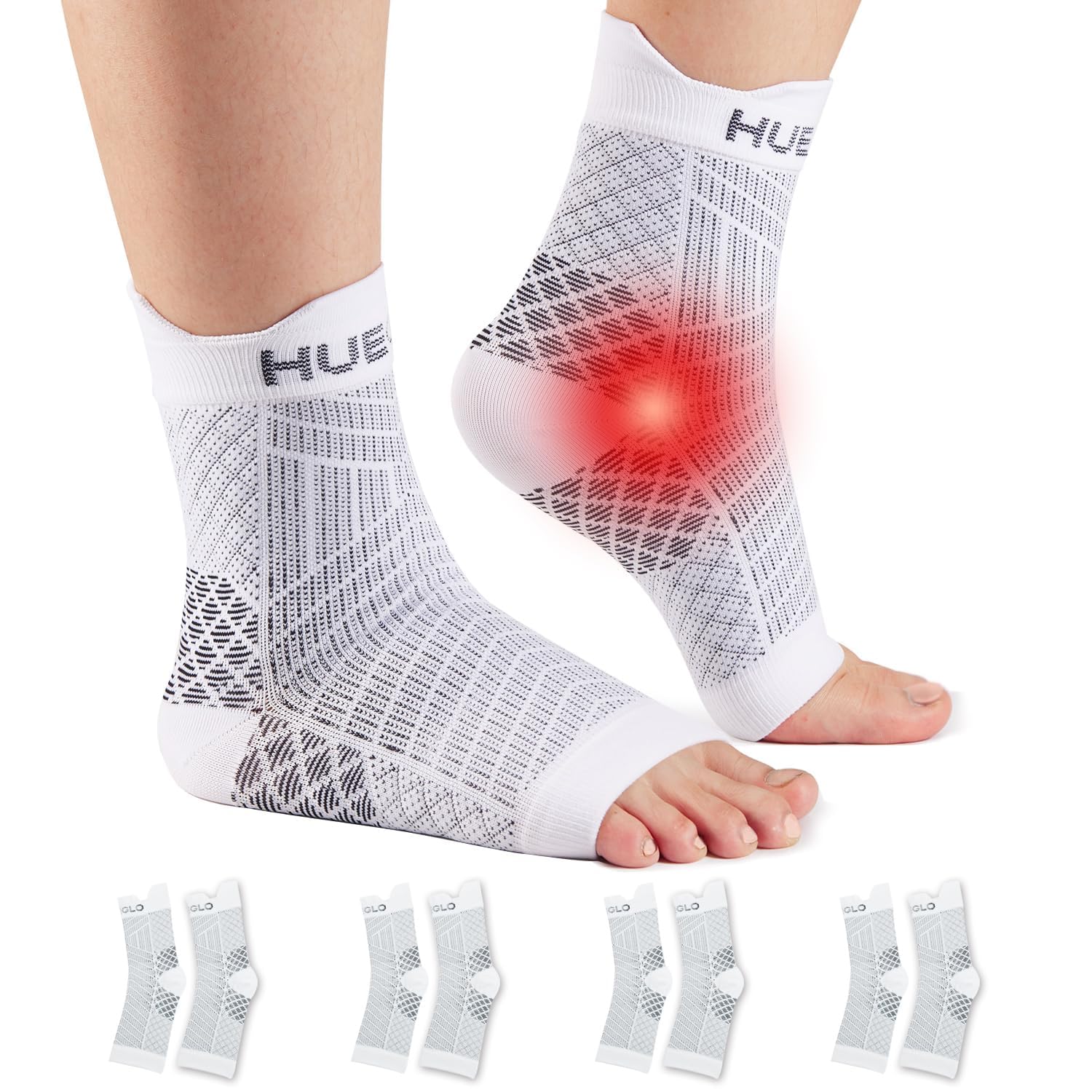 HUEGLO 4Paar Kompressionssocken Fussbandagen Sprunggelenkbandage | Neuropathie Orthopädische Knöchelbandage Achillessehne Bandage Plantarfasziitis Socken Damen Herren für Sport