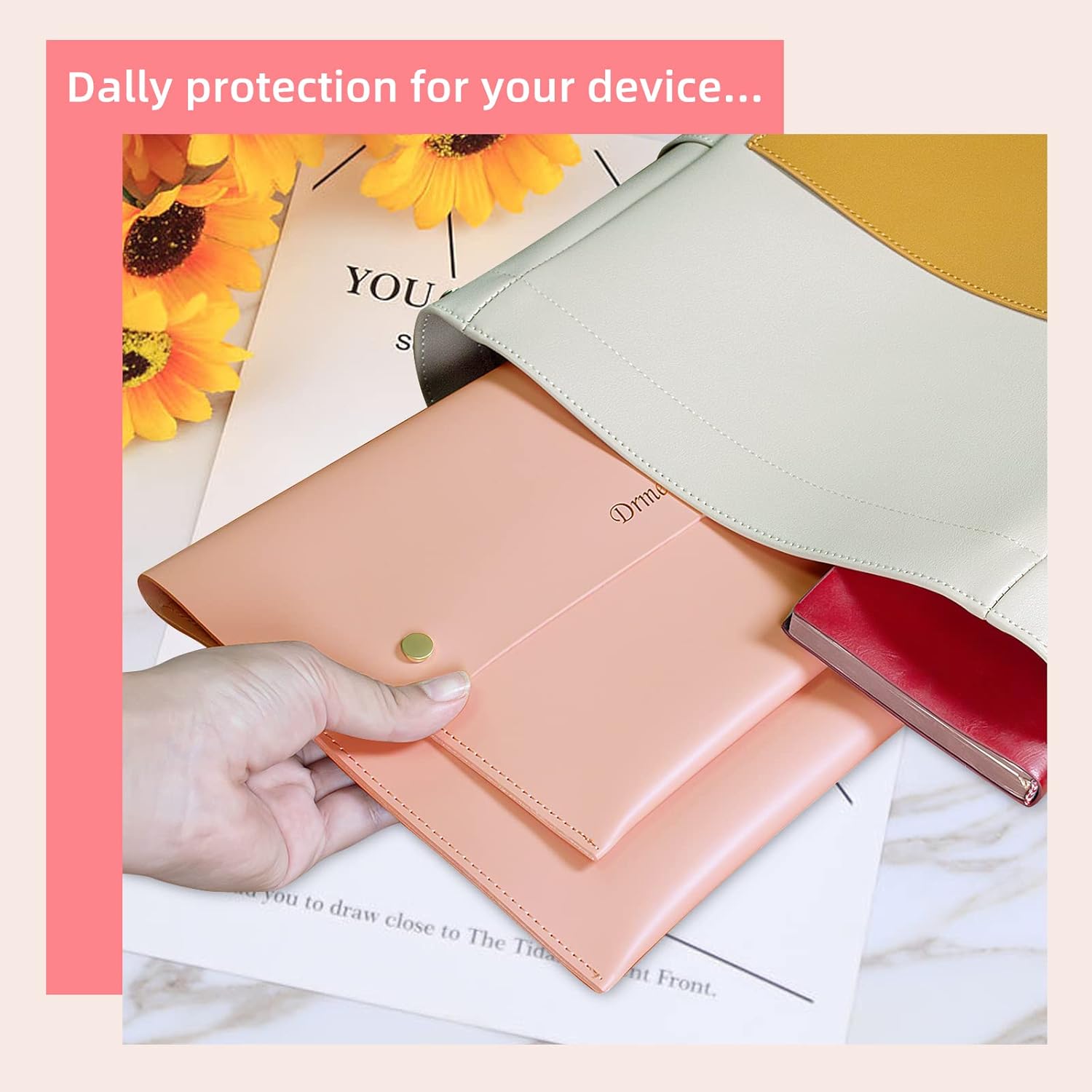Tablet Sleeve Bag Carrying Case for iPad Pro 11 Inch, 10.5 iPad Air/ Pro,Samsung Galaxy Tab A, Leather Tablet Pouch with Front Pocket for Small Accessories,Pink : Electronics